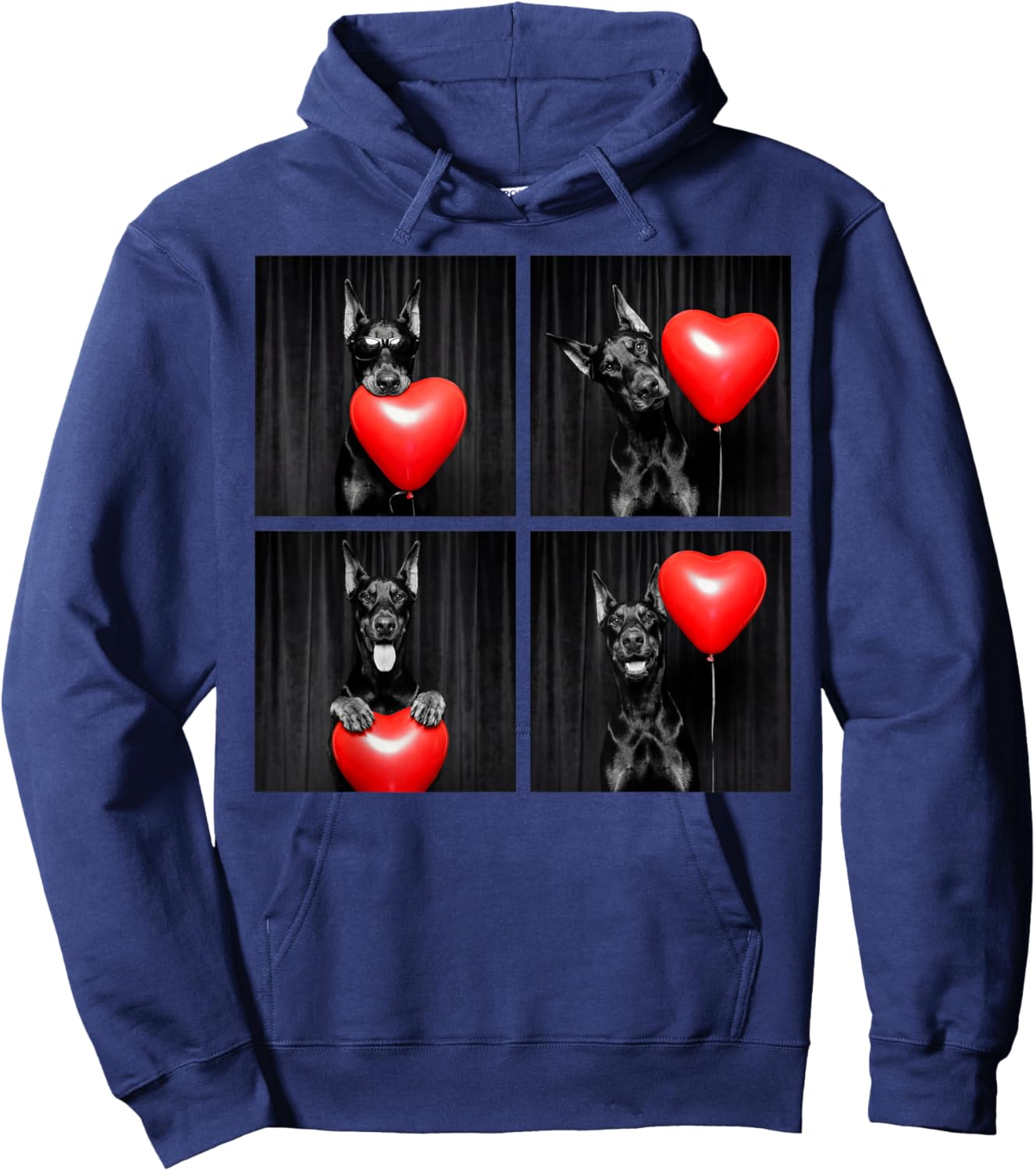 Funny Doberman Photobooth Dog Lover Design Valentines Hoodie - Hoodie | Navy