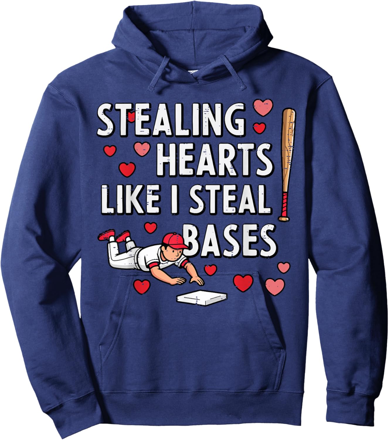 Stealing Hearts Like I Steal Bases Valentines Day Baseball Hoodie - Hoodie | Navy