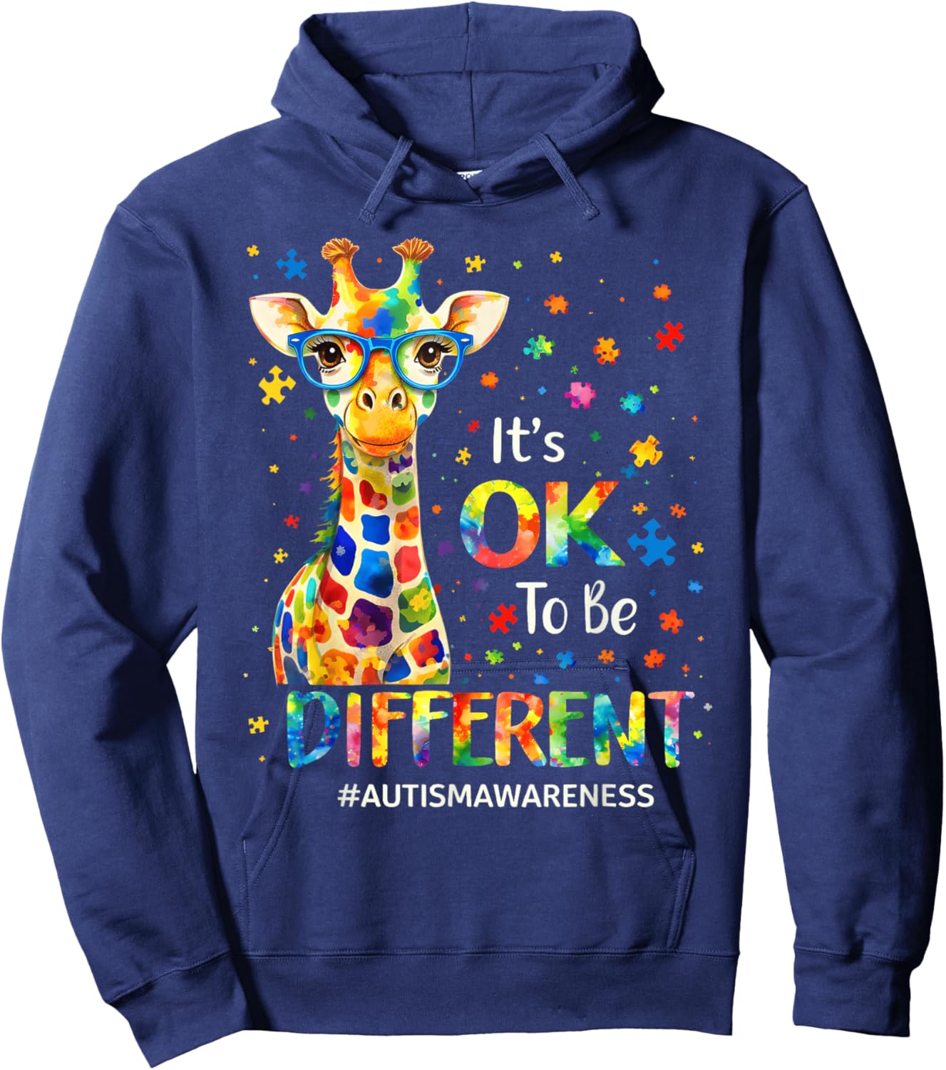 Autism Awareness Its Ok to Be Different Cute Giraffe Hoodie - Hoodie | Navy