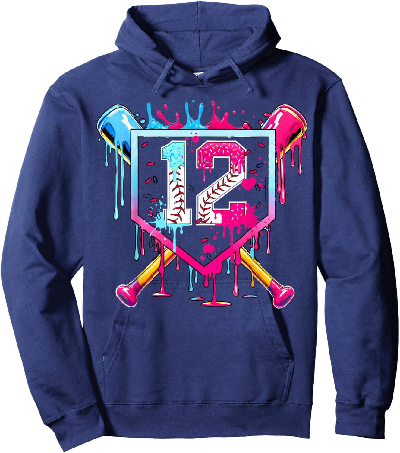 12th Birthday Boys Baseball Ice Cream Drip Boys Baseball Hoodie - Hoodie | Navy