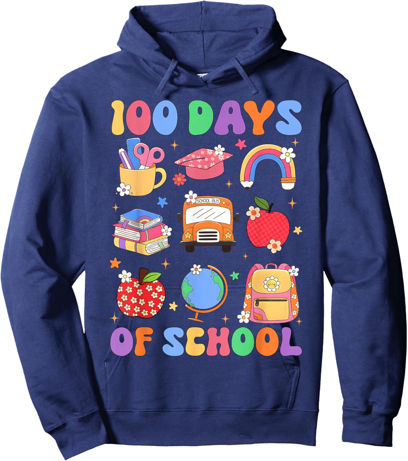Happy 100 Days of School Cute Pencil Apple Boy Girl Teacher Hoodie - Hoodie | Navy