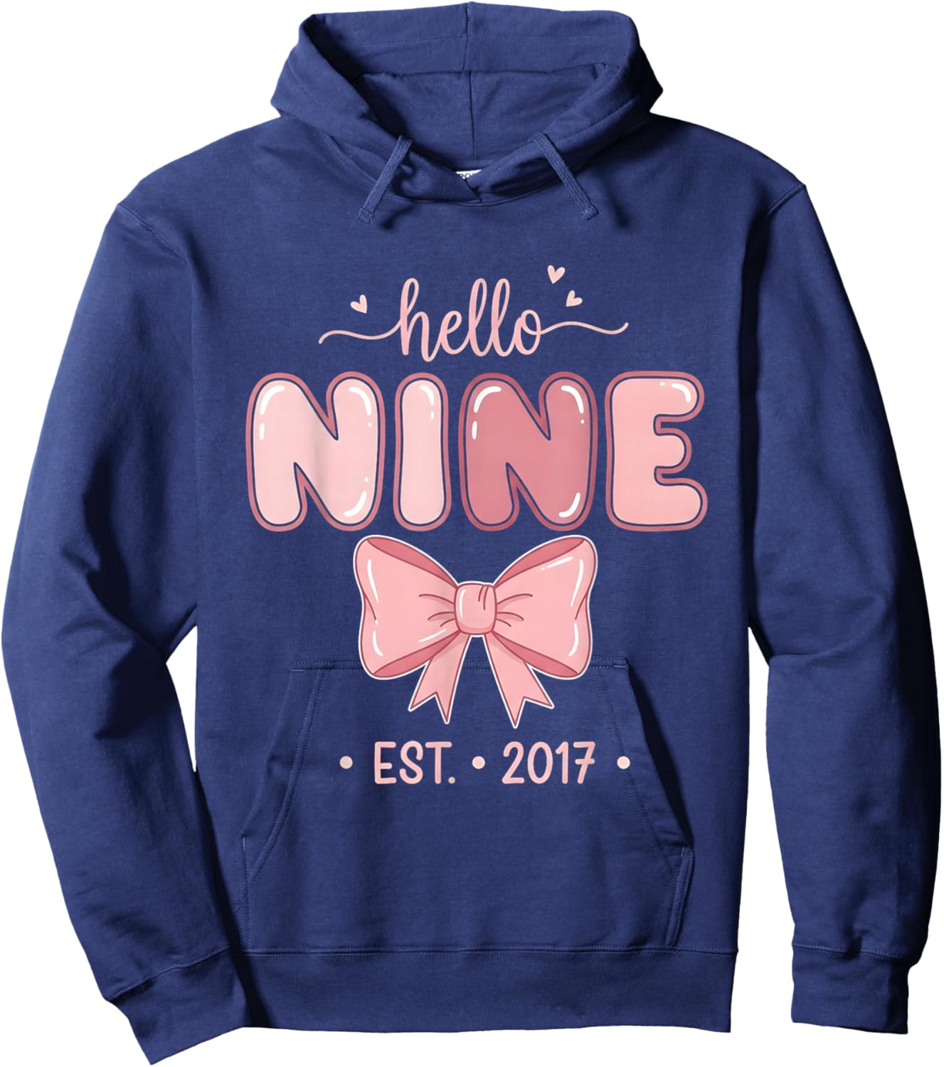 Hello Nine Est. 2017 Coquette Bow 9th Birthday Girl Hoodie - Hoodie | Navy