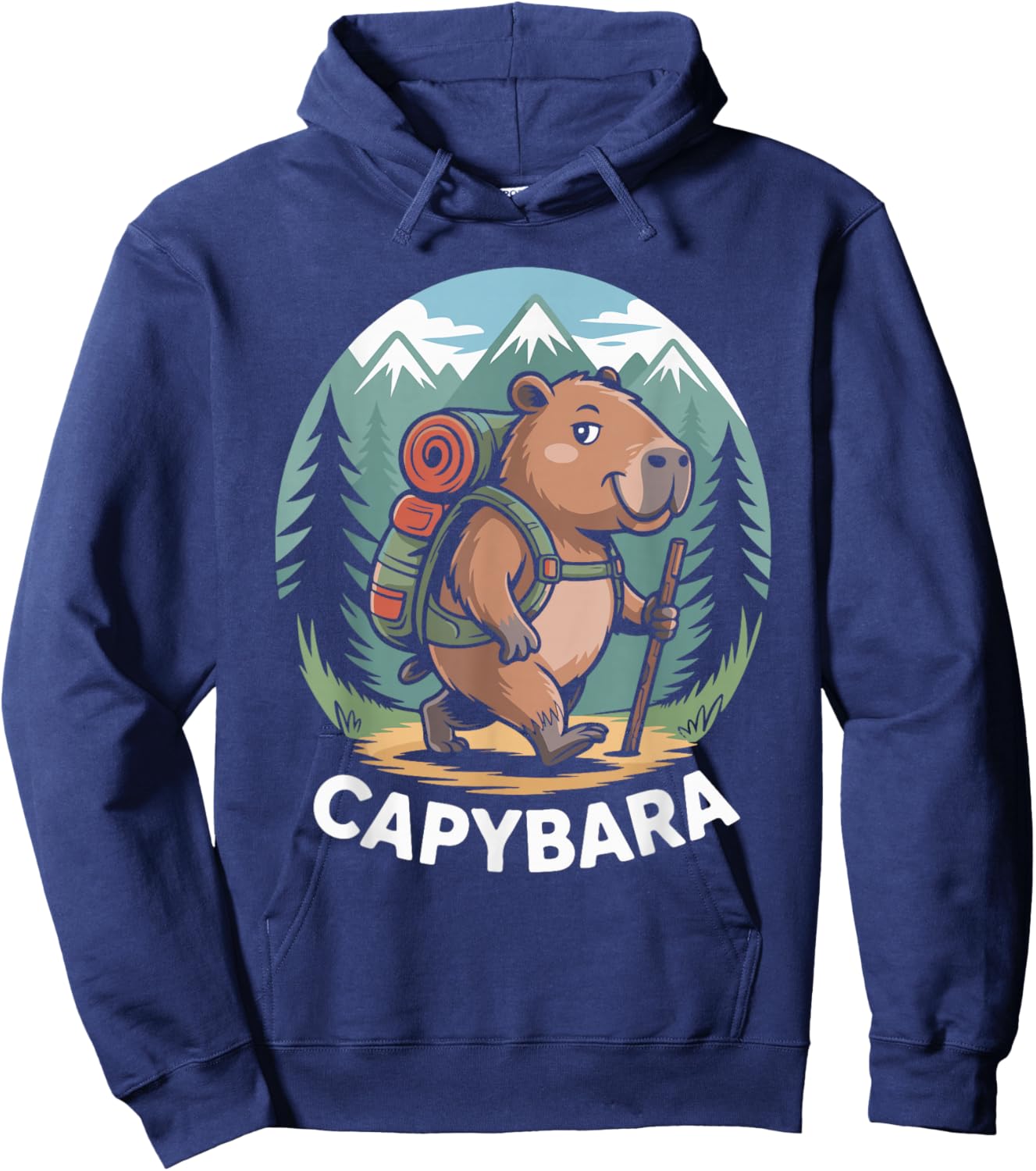Cute Capybara Hiking Adventure Backpack Forest Animal Funny Hoodie - Hoodie | Navy
