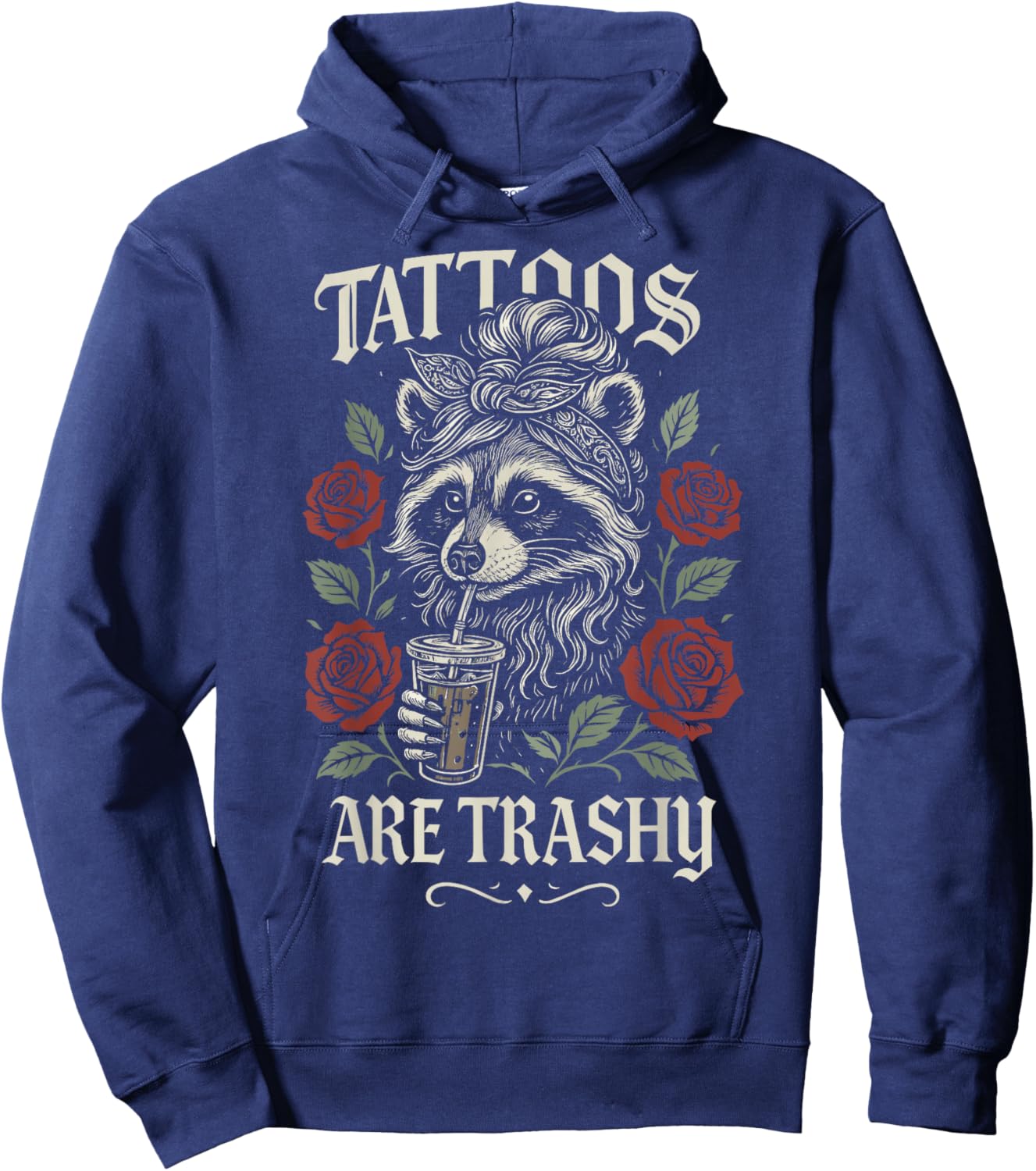 Funny Tattoo Raccoon Trash Panda Design Retro Inked Animal Hoodie - Hoodie | Navy