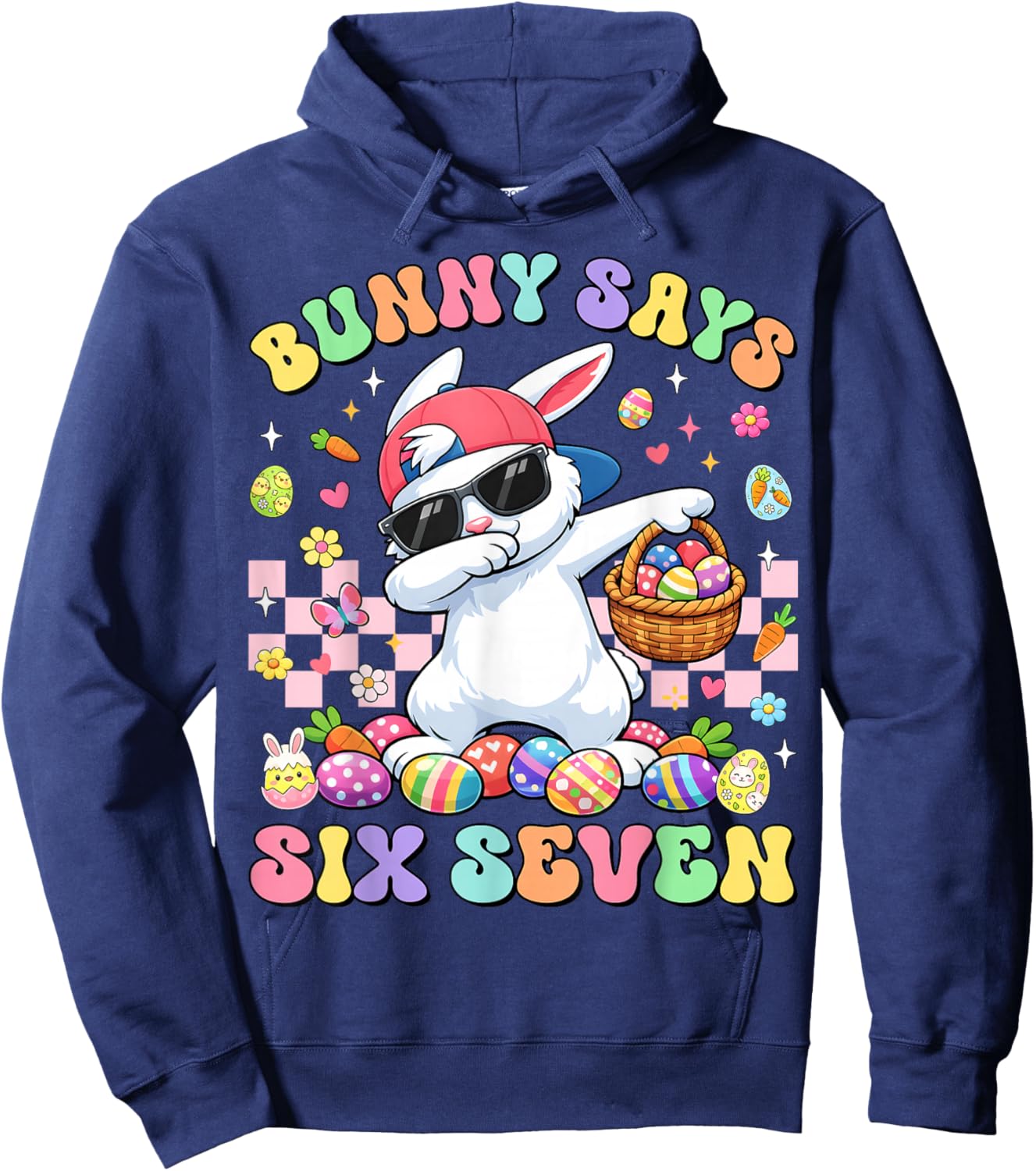 Bunny Says Six Seven Happy Easter Day Rabbit Dab 67 Boy Kids Hoodie - Hoodie | Navy