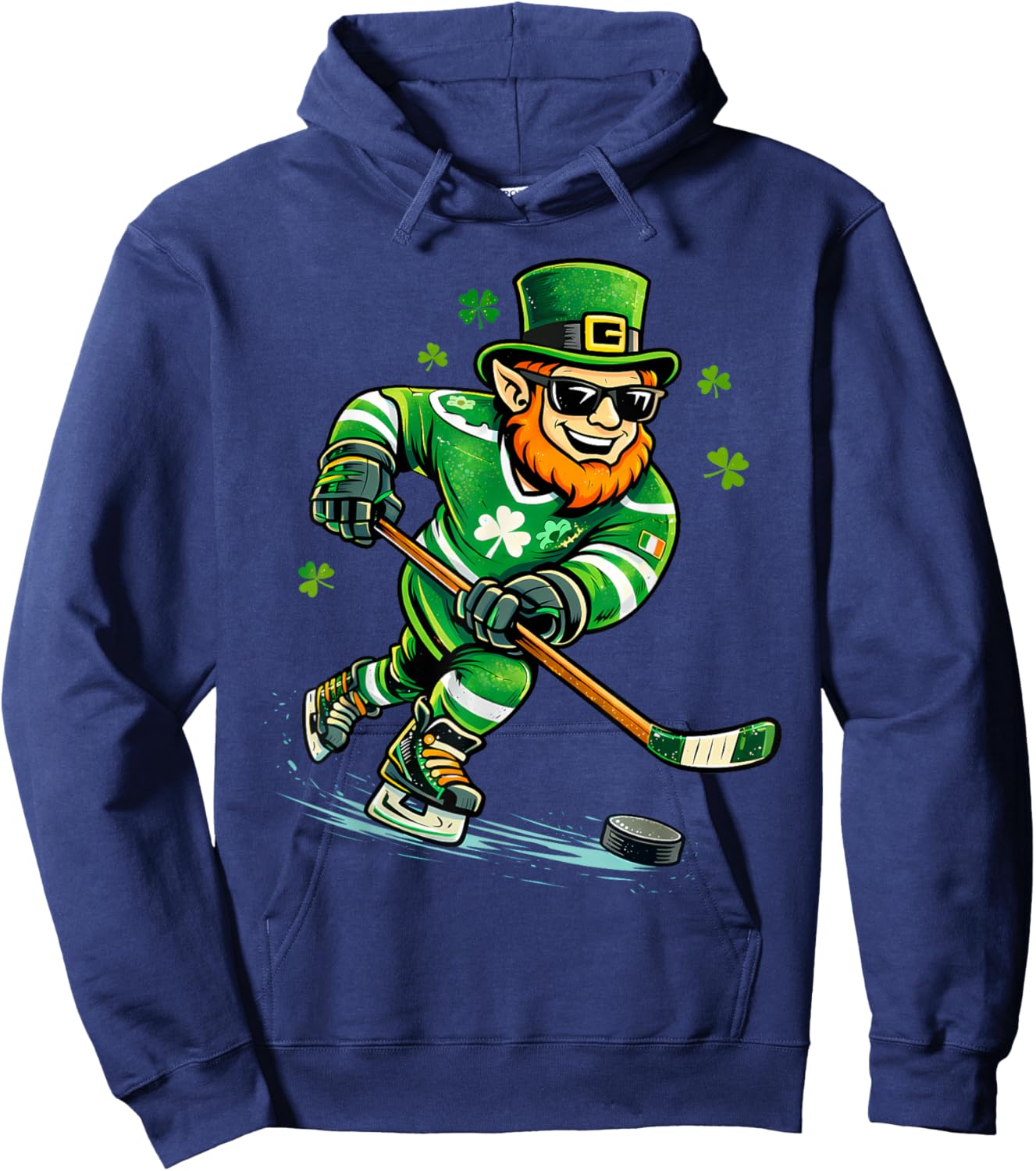 Leprechaun Play Hockey Funny St Patrick's Day Men Kid Boys Hoodie - Hoodie | Navy