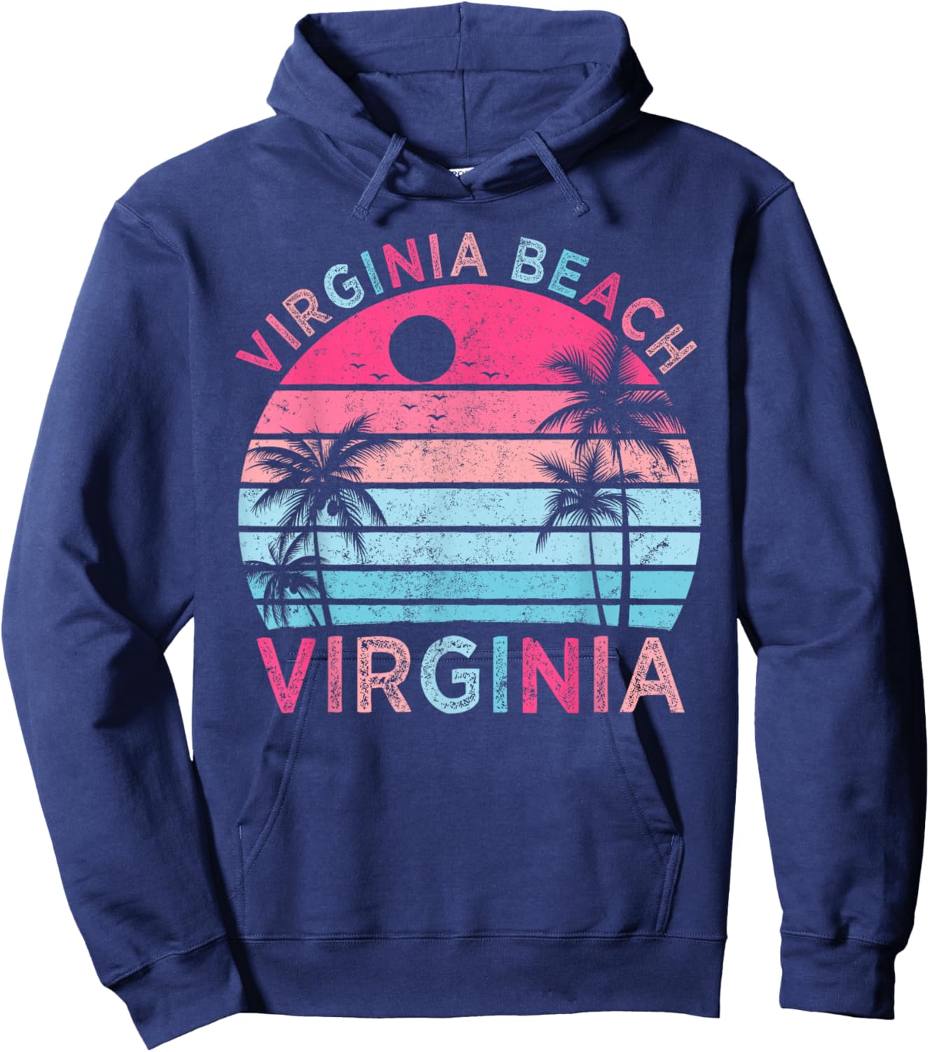 Virginia Beach Virginia Vintage Sunset Family Vacation Hoodie - Hoodie | Navy