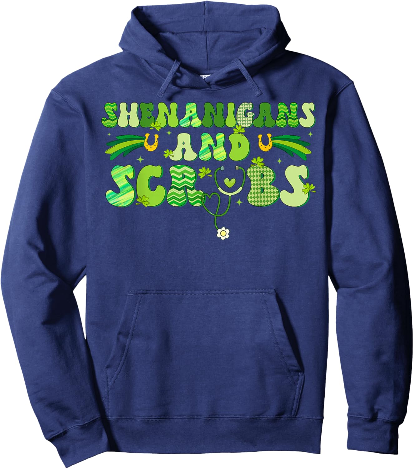 Saint Patrick's Day Shenanigans Scrubs Green Shamrock Nurse Hoodie - Hoodie | Navy