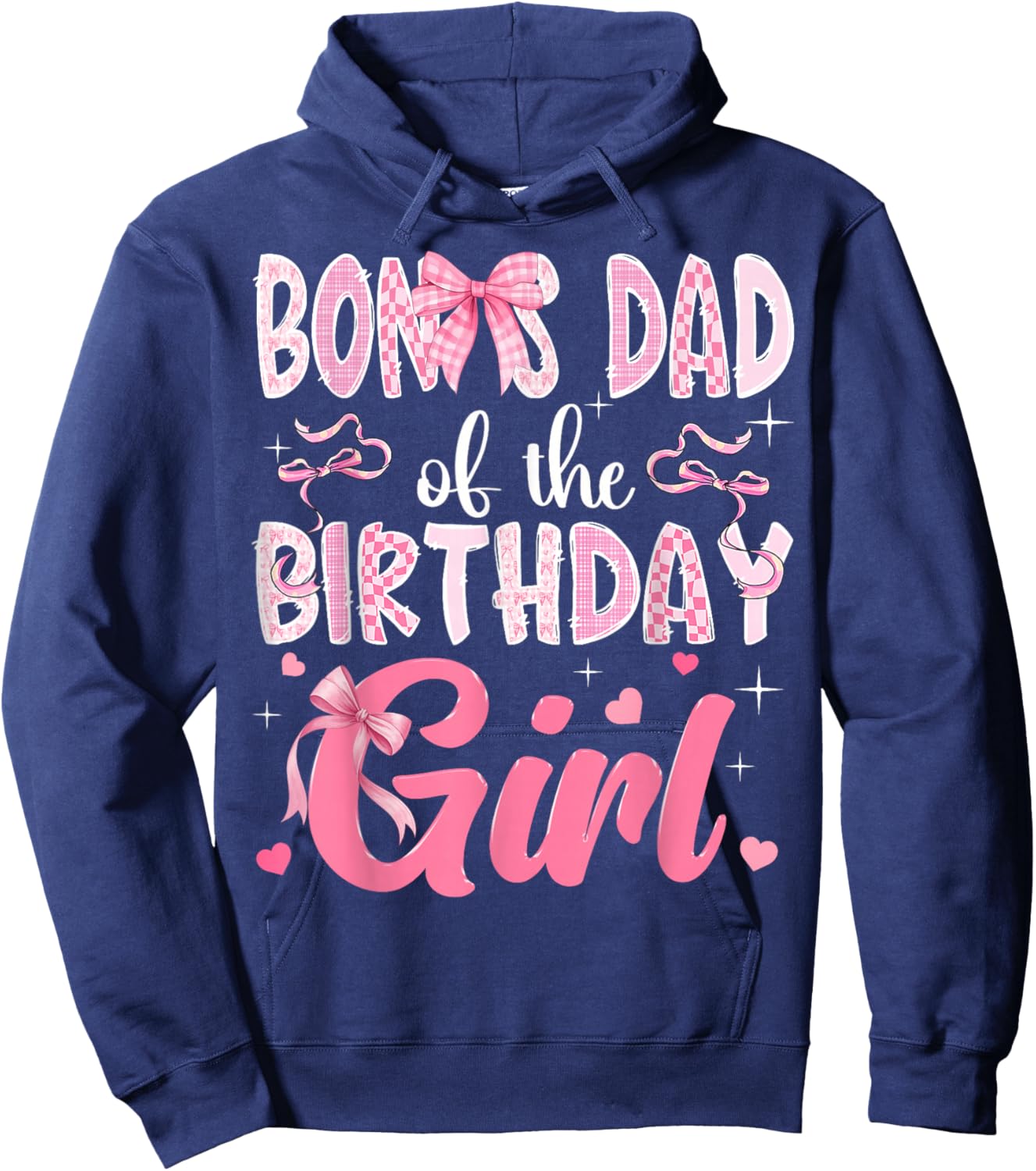 Bonus Dad of The Birthday Girl Pink Coquette Bow Family Hoodie - Hoodie | Navy