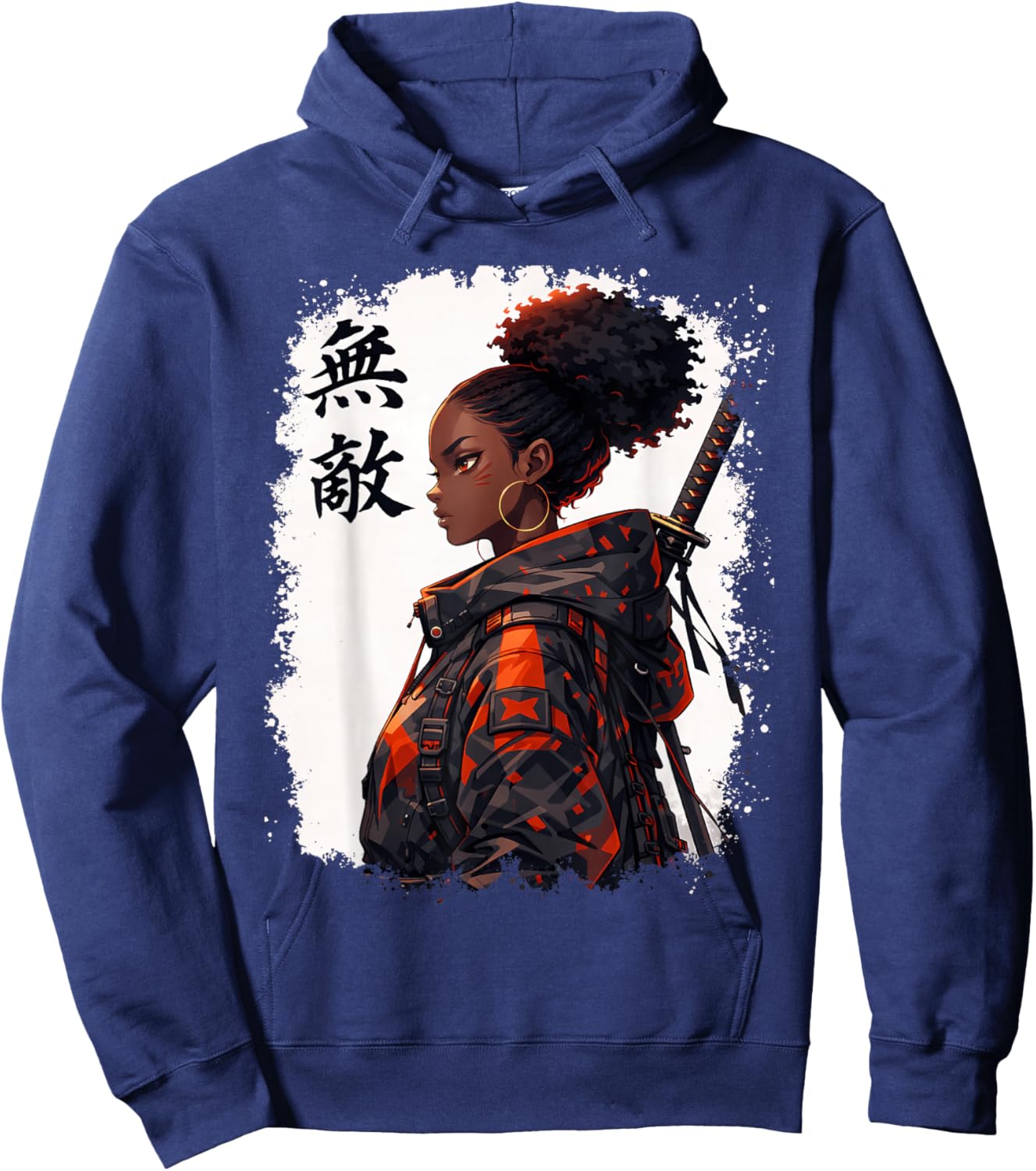Black Samurai Girl Anime Warrior Afro African Pride Hoodie - Hoodie | Navy