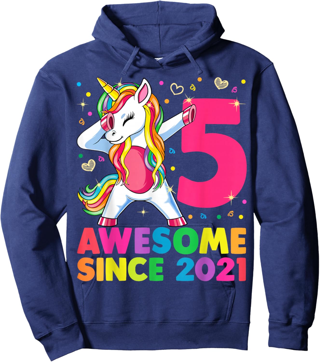 5 Years Old Unicorn Dabbing 5th Birthday Girl Unicorn Party Hoodie - Hoodie | Navy