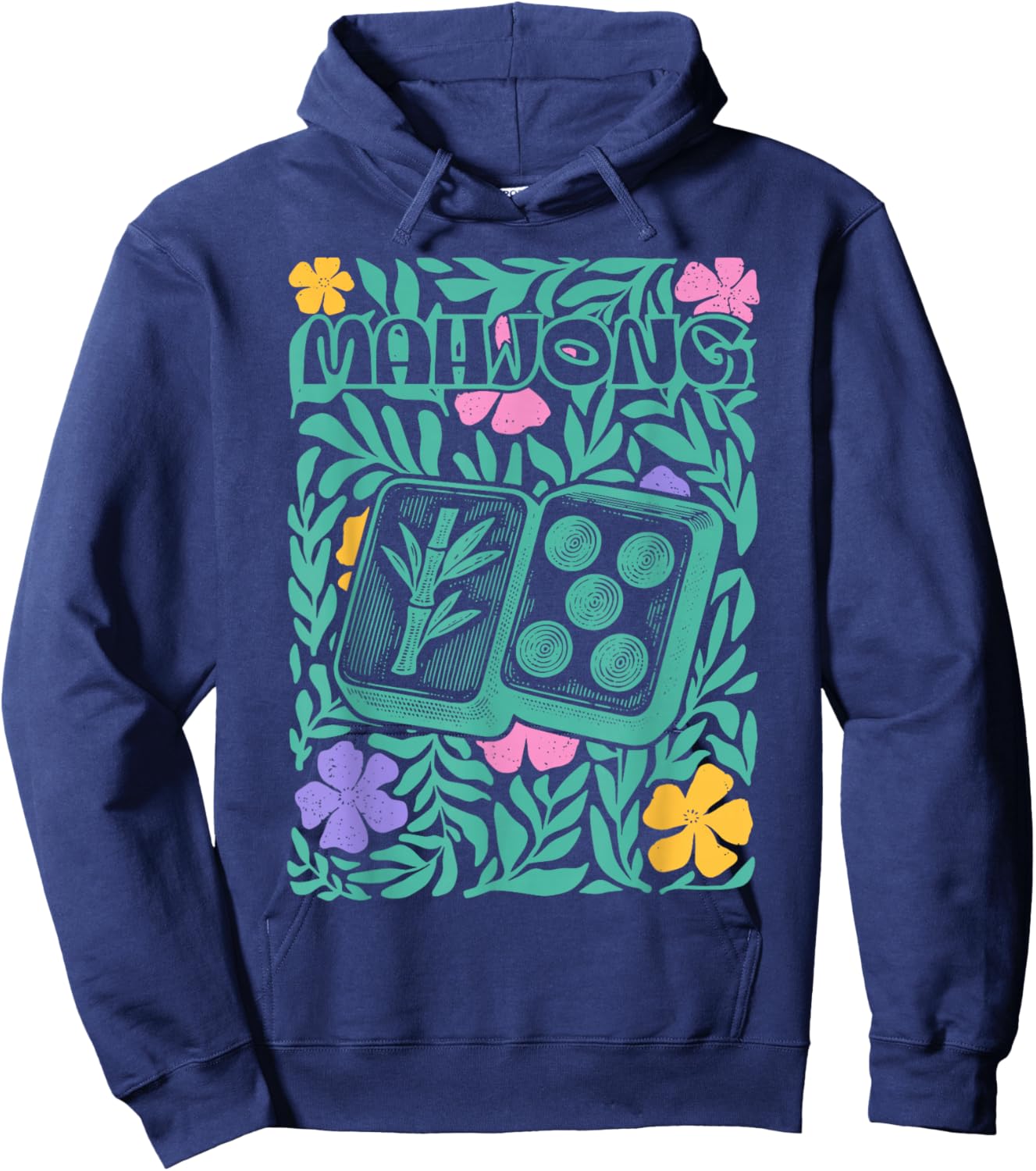 Boho Floral Mahjong Player Matching Mahjong Club Game Set Hoodie - Hoodie | Navy