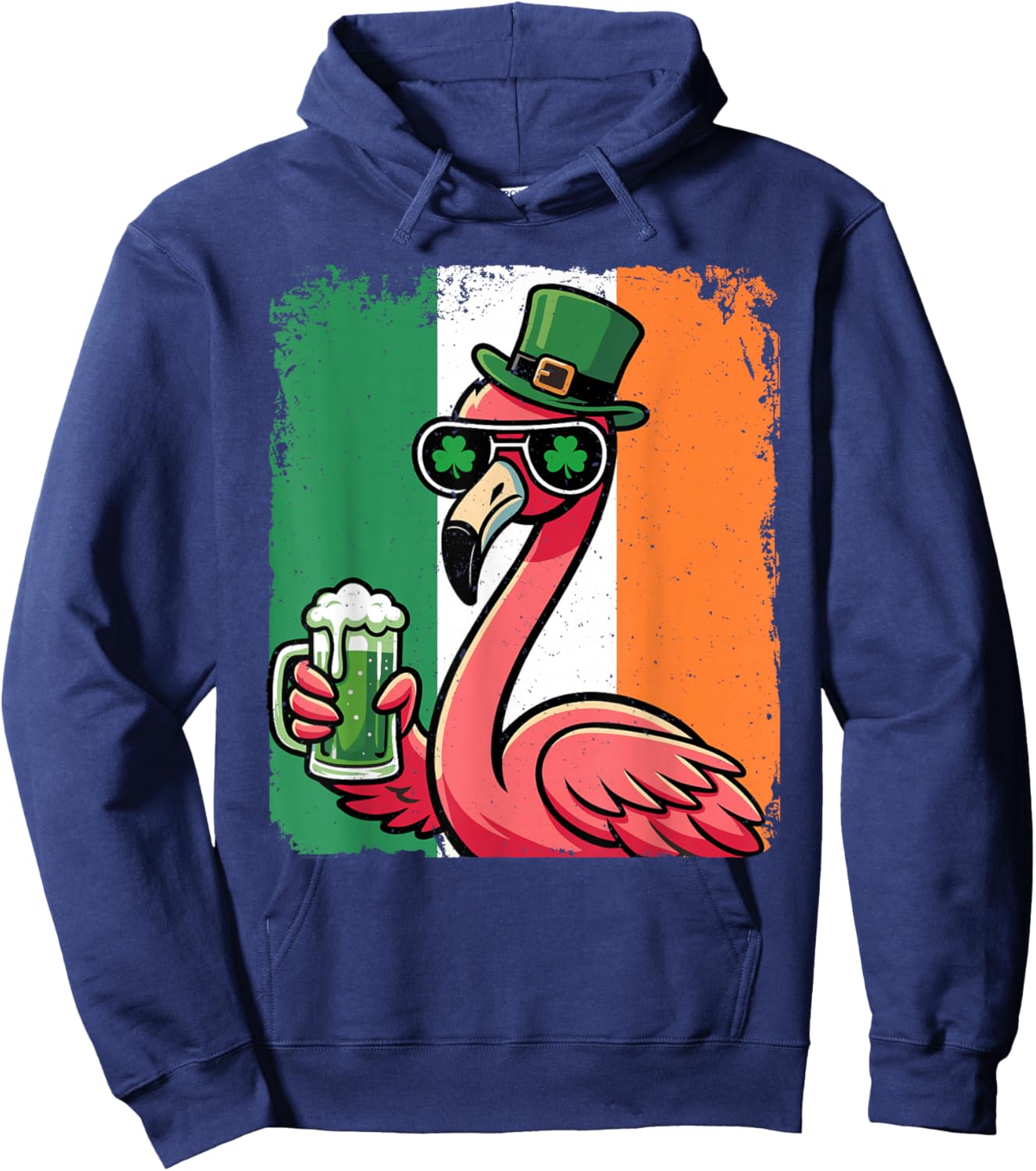 Flamingo St Patty's Shamrock Beer Funny St Patrick's Day Hoodie - Hoodie | Navy