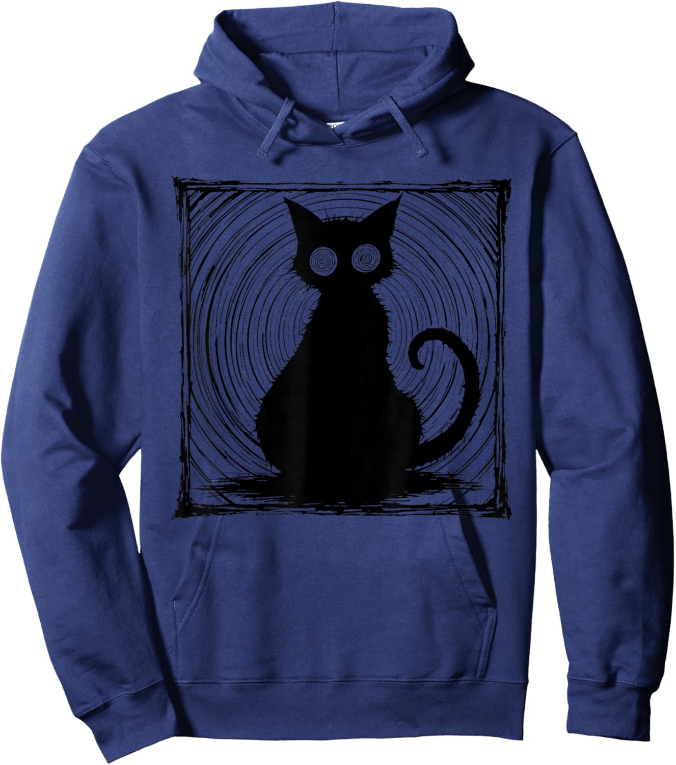 Hypnotic Black Cat Trippy Spiral Eyes Spooky Halloween Hoodie - Hoodie | Navy