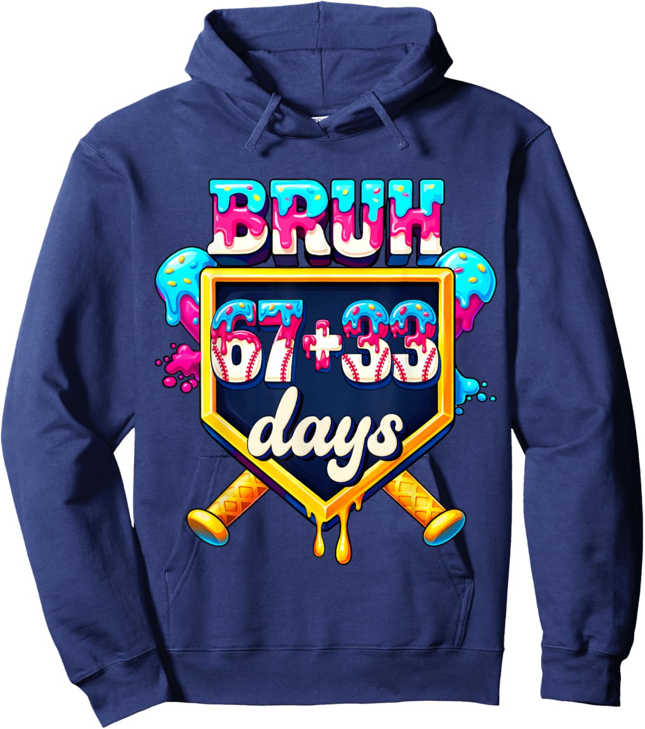 Happy 67+33 Days of School Baseball Drip 100th Day of School Hoodie - Hoodie | Navy