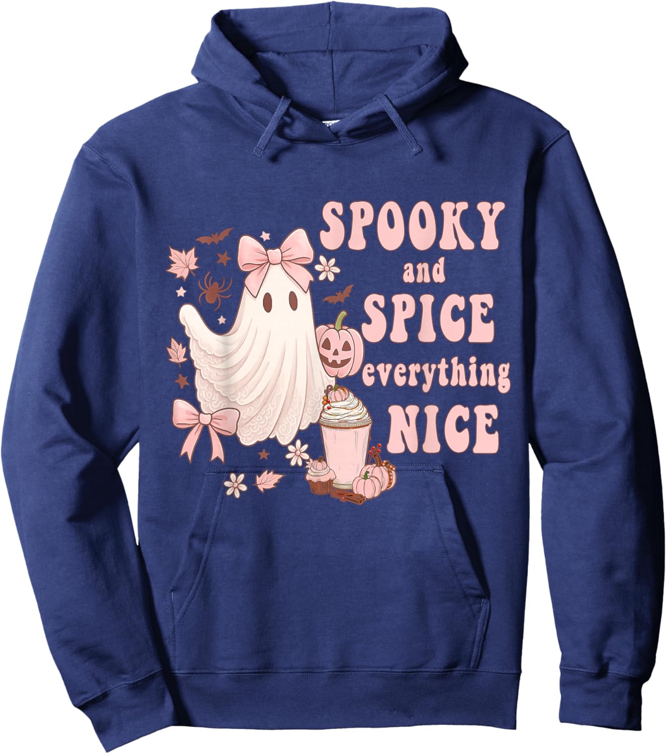 Spooky and Spice Everything Nice Pink Ghost Halloween Hoodie - Hoodie | Navy