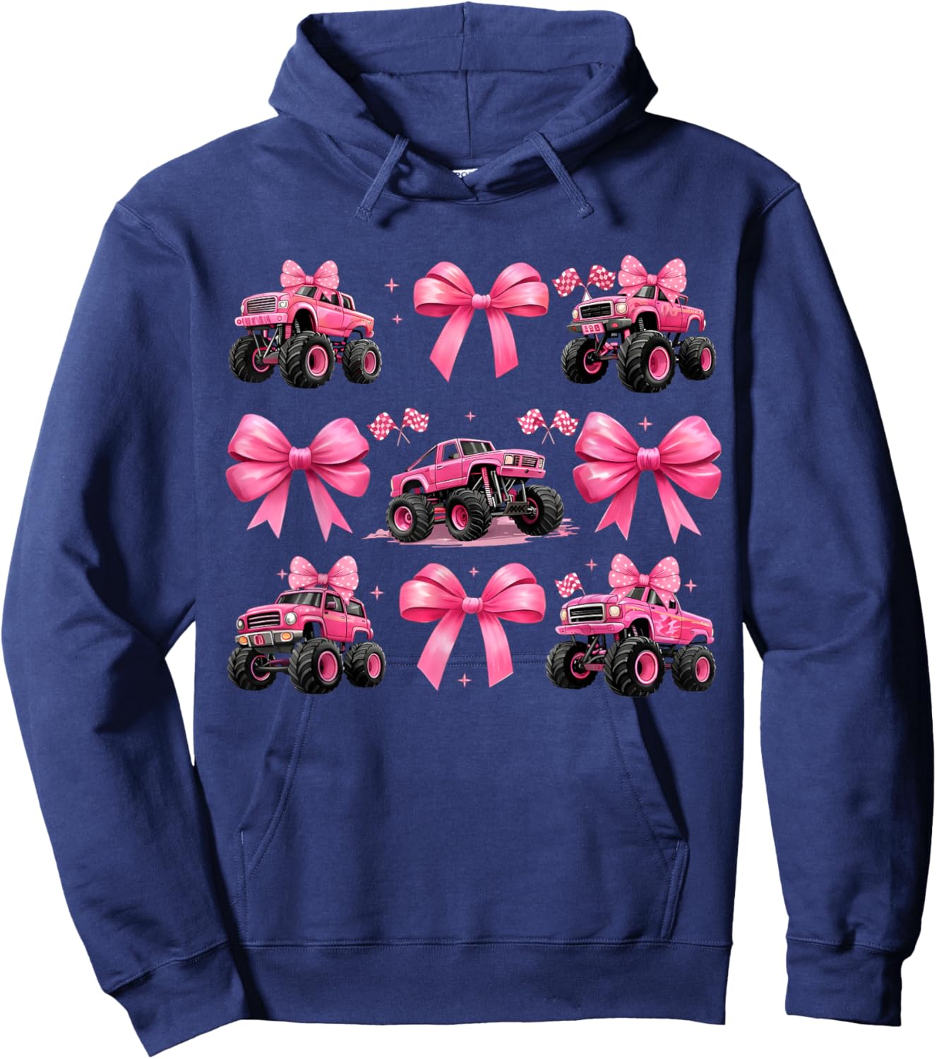 Monster Truck 4 Wheeler Offroad Girl Coquette Bow Pink Mom Hoodie - Hoodie | Navy