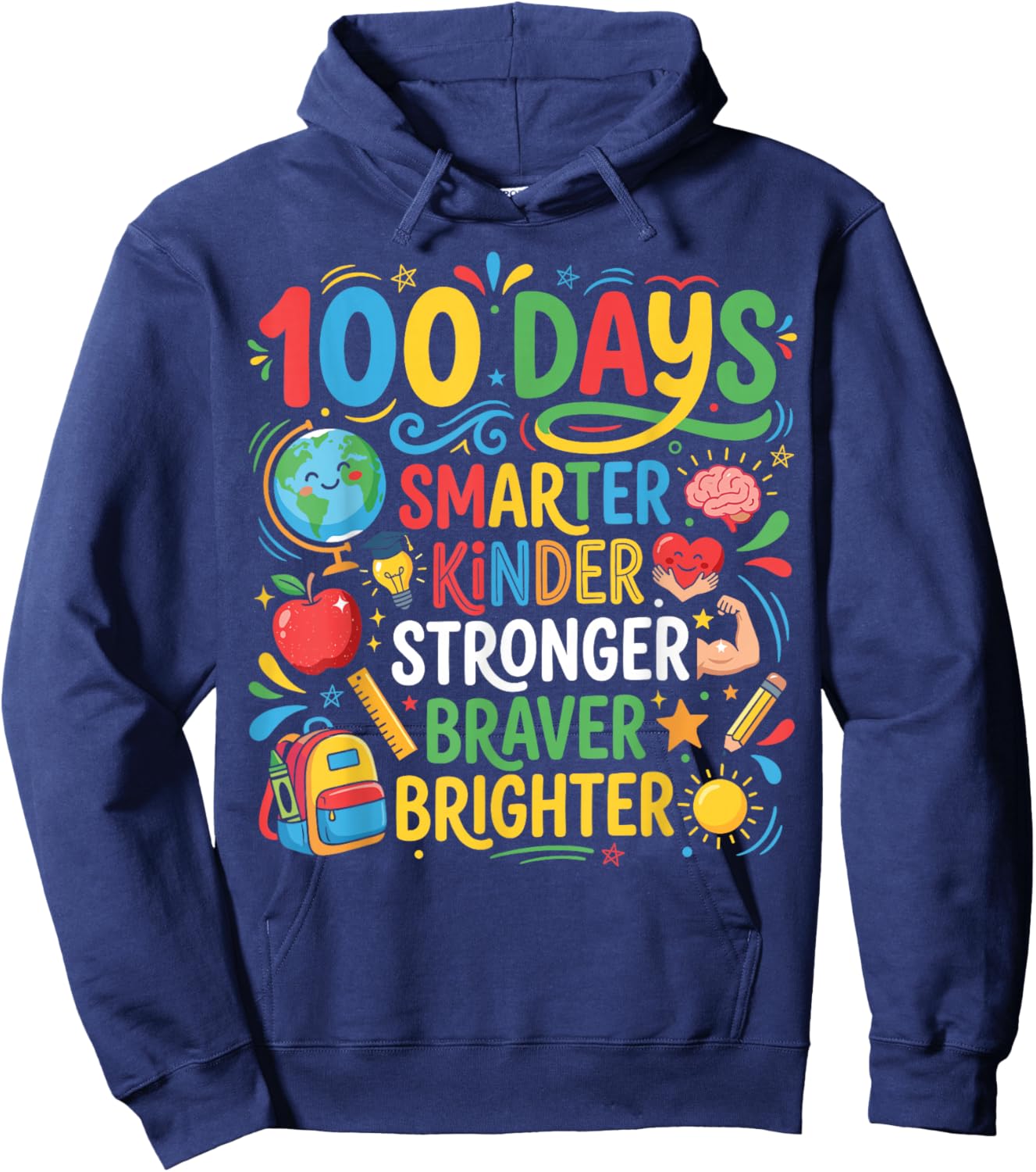 Happy 100 Days of School 100th Day of School Kids Boys Girls Hoodie - Hoodie | Navy