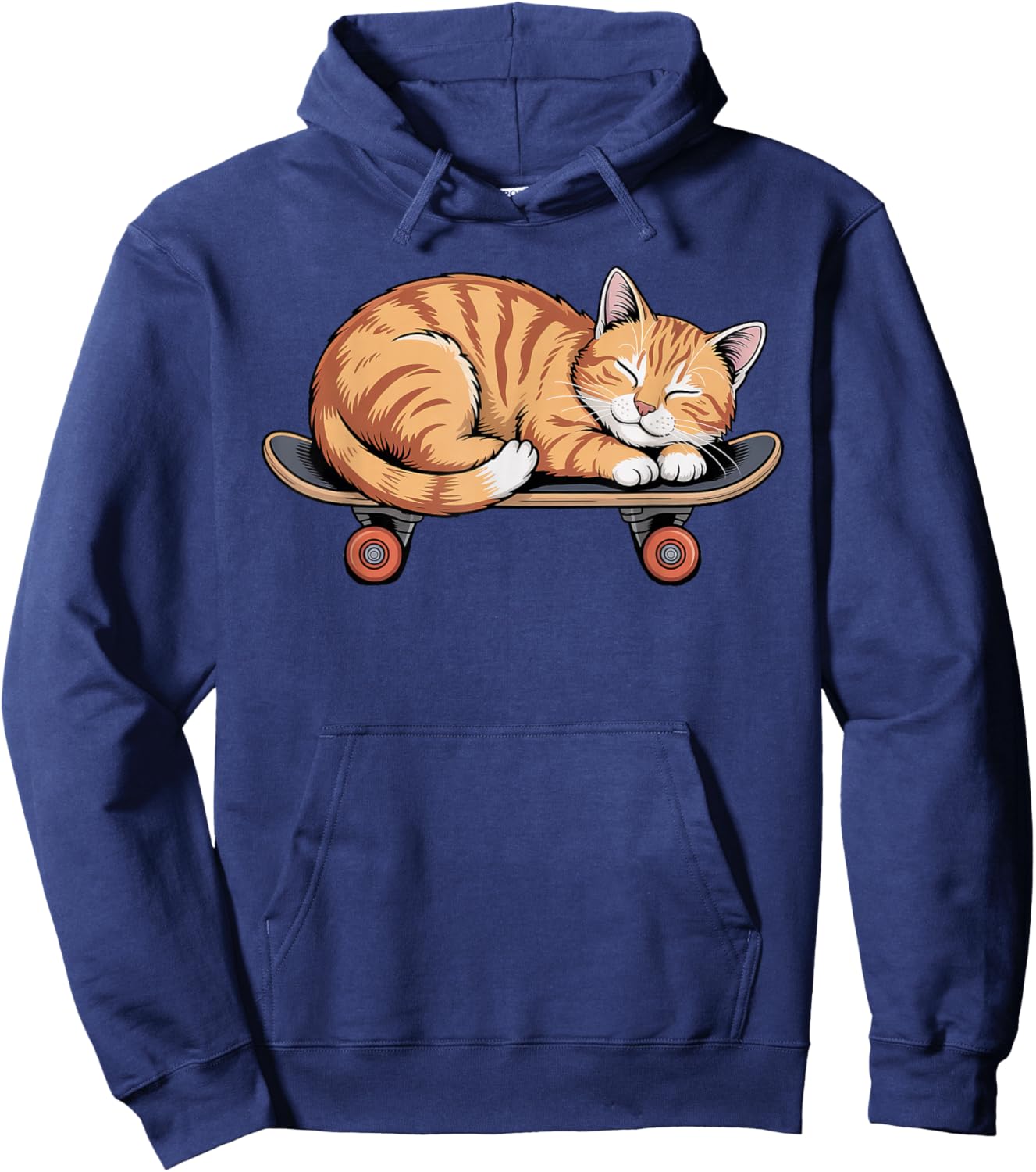Funny Orange Cat Sleeping On A Skateboard Skateboarding Hoodie - Hoodie | Navy