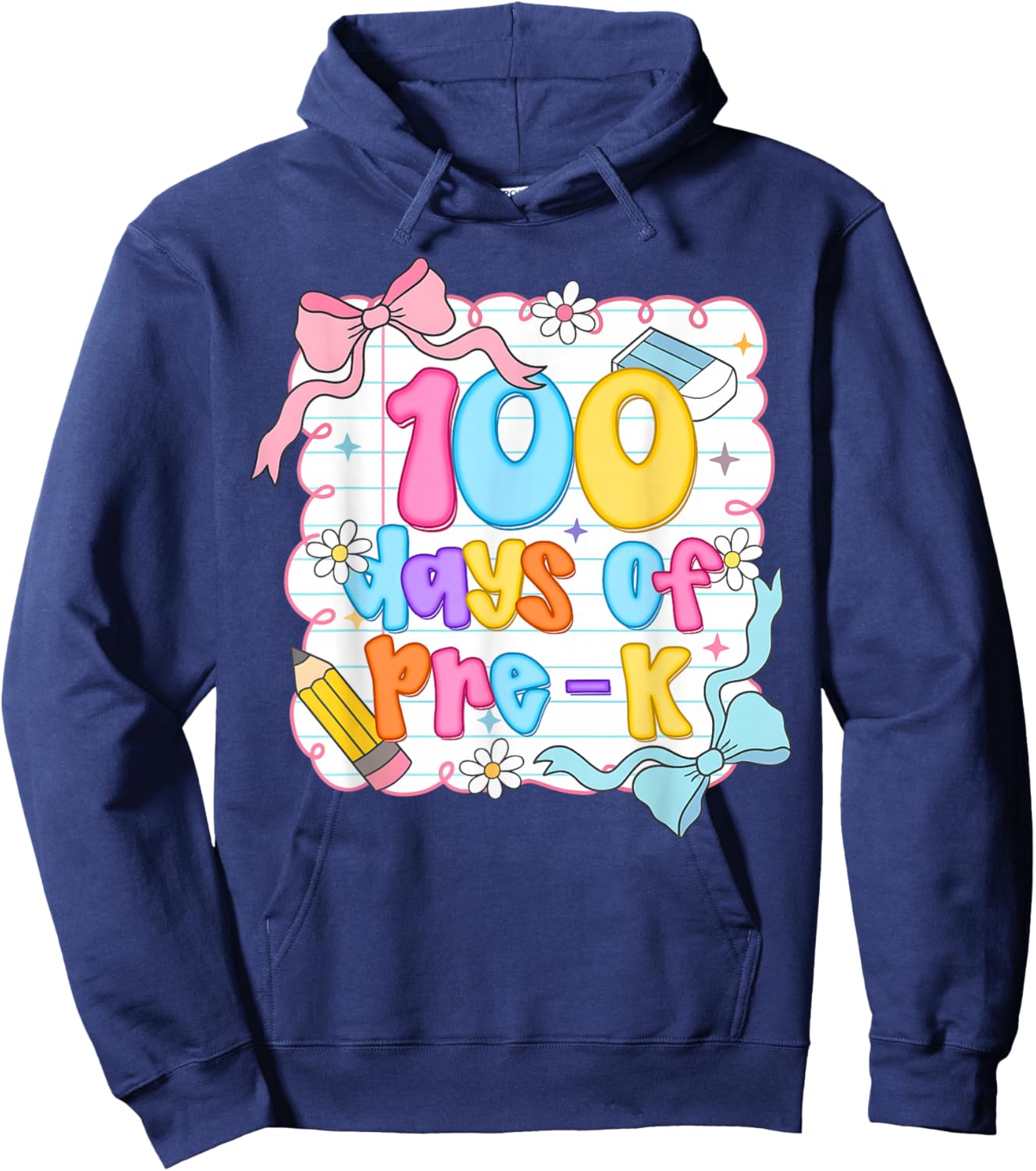 Preppy 100 Days of Pre-K Teacher Kids Coquette Bow Hoodie - Hoodie | Navy