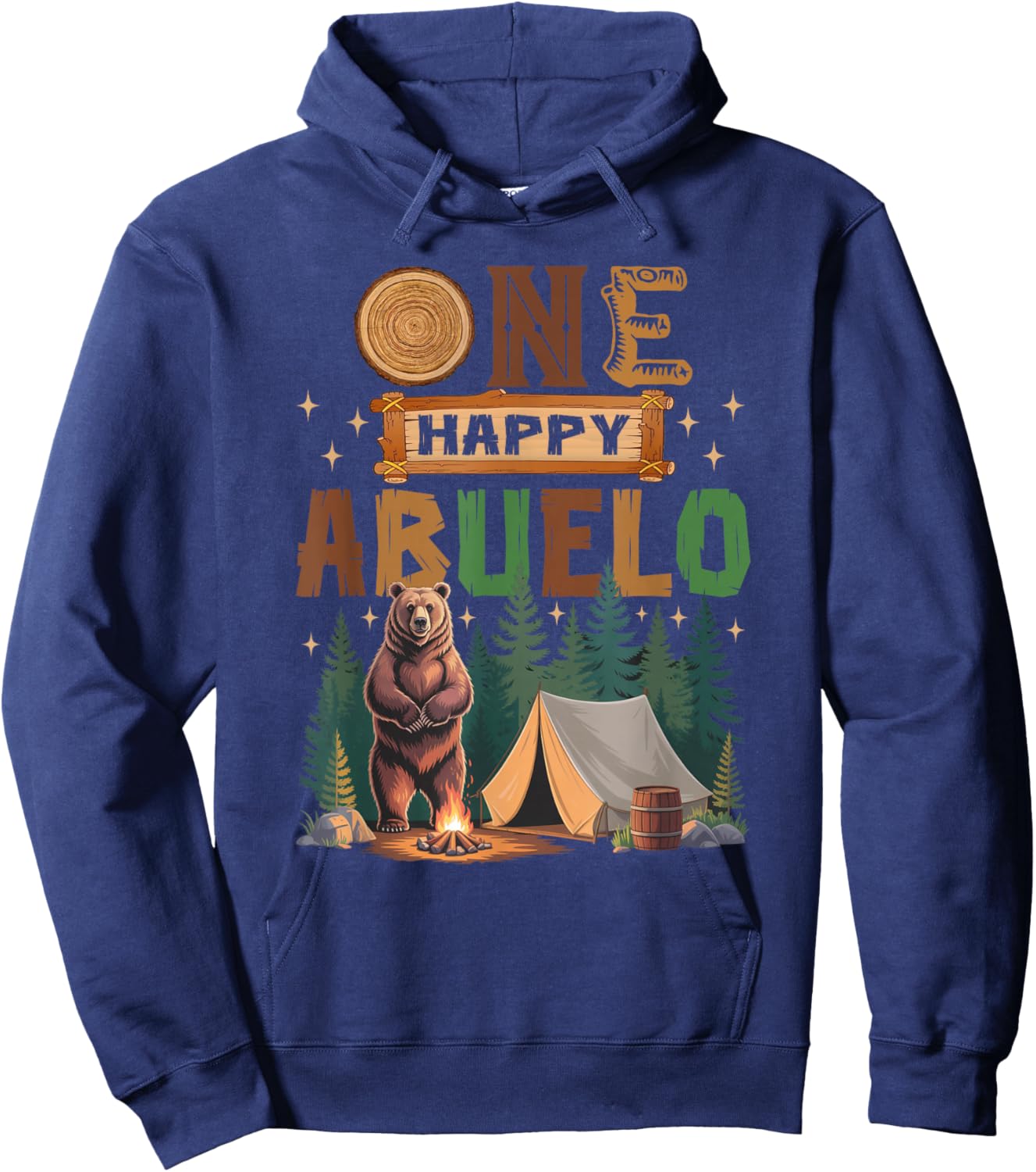 One Happy Abuelo Camper 1St Birthday Camping Bear Hoodie - Hoodie | Navy