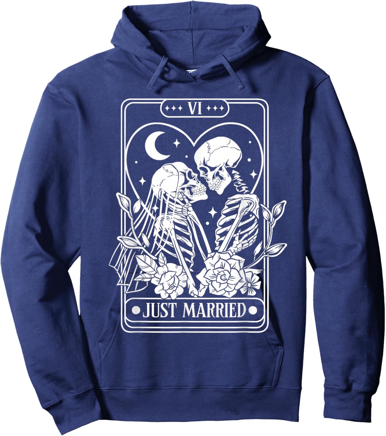 Just Married Skeleton Couples Tarot Card Mr & Mrs Gothic Hoodie - Hoodie | Navy