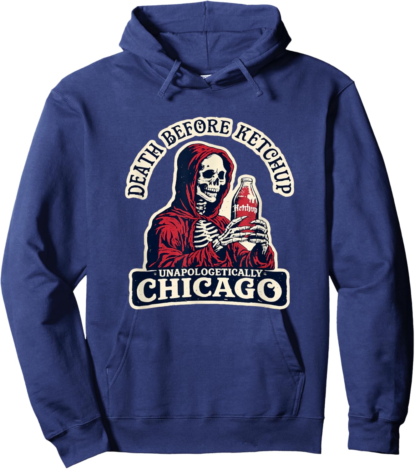 Grim Reaper Death Before Ketchup - Funny Chicago Hot Dog Hoodie - Hoodie | Navy