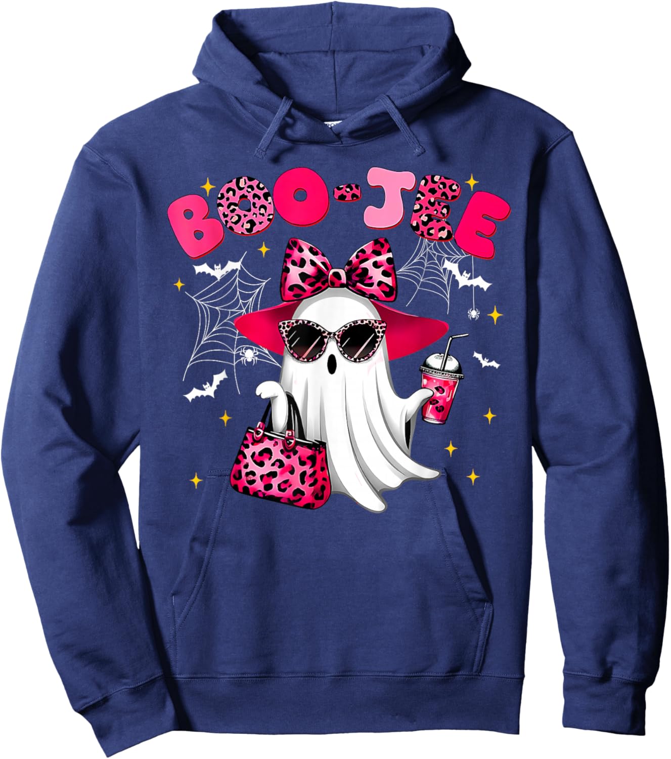 Cute Boo JEE Ghost Halloween Pink Leopard Bow Ghost Hoodie - Hoodie | Navy