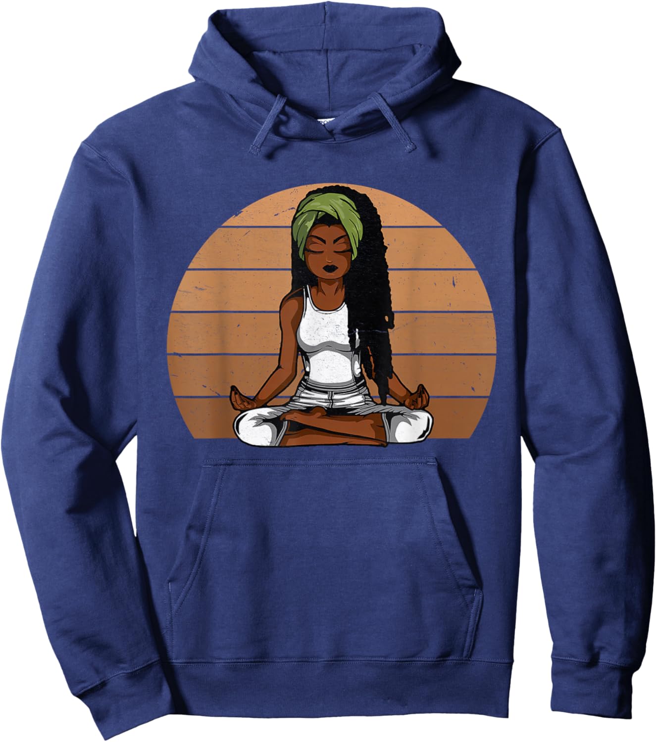 Afro Woman Meditating Yoga Vintage Black History Month Hoodie - Hoodie | Navy