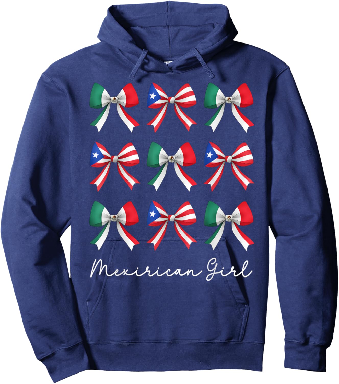 Mexirican Girl Coquette Bows Mexican Mexico Puerto Rico Flag Hoodie - Hoodie | Navy