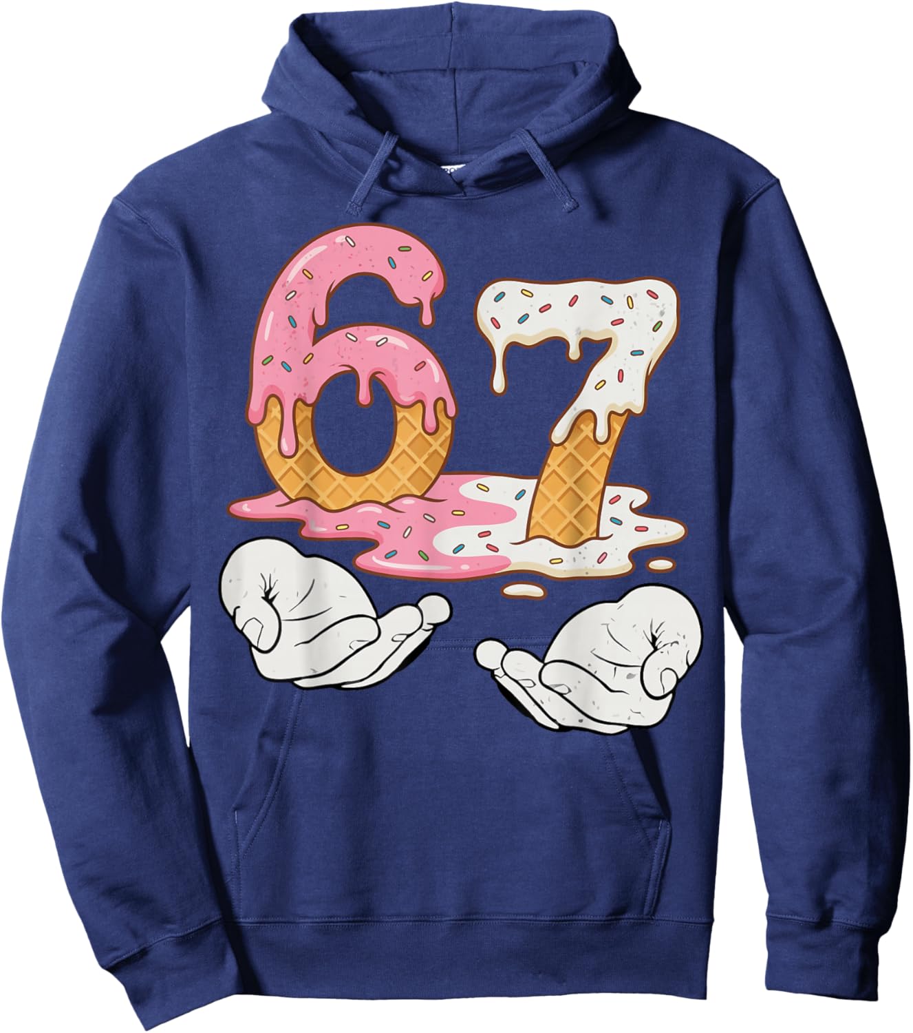 Kids Meme 6 7 Six Seven Italian Brainrot 67 Ice Cream Drip Hoodie - Hoodie | Navy