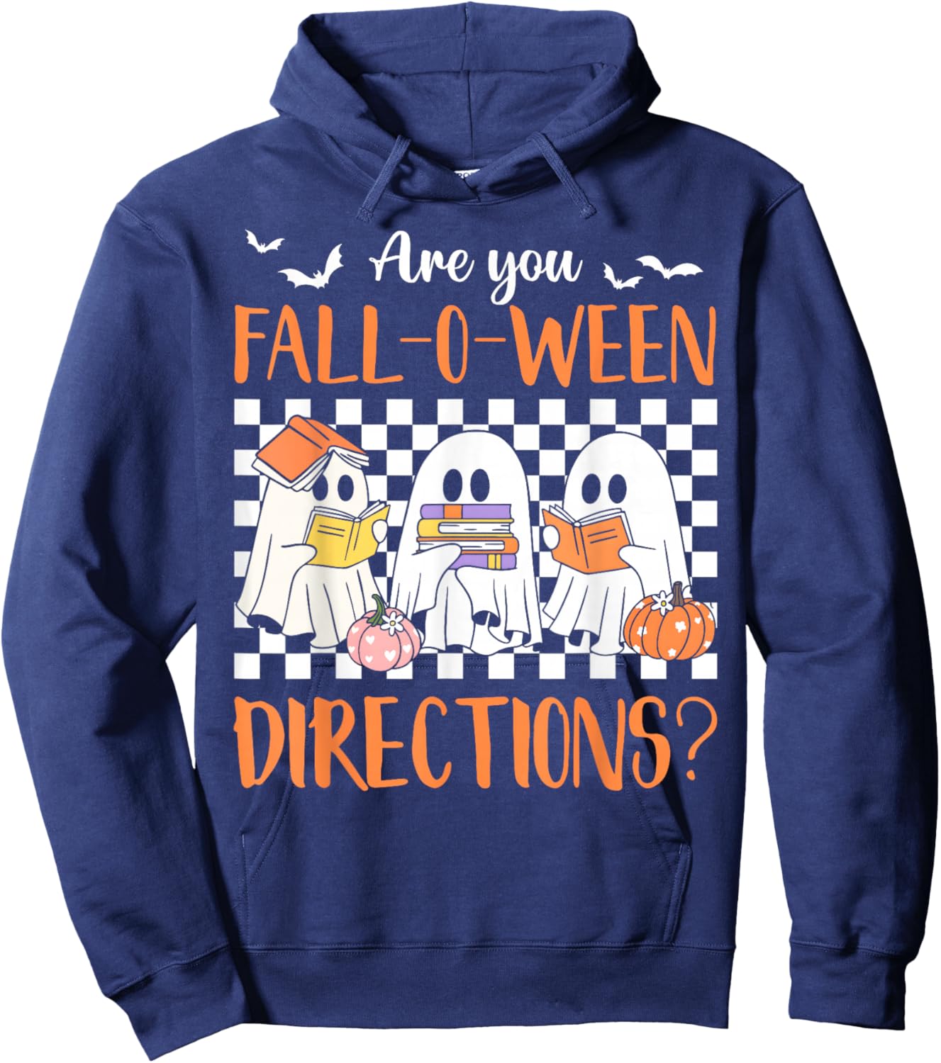 Retro are You Fall O Ween Directions Teacher Halloween Ghost Hoodie - Hoodie | Navy
