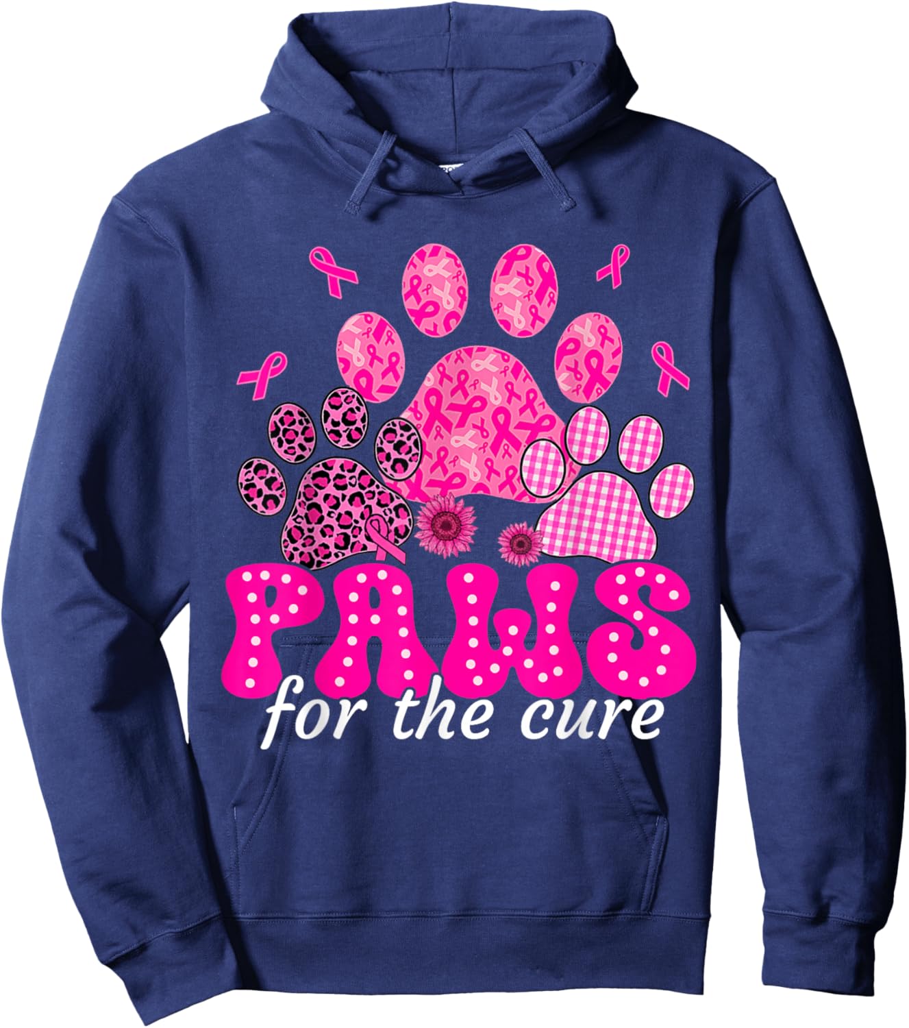 Paws for The Cure Dog Lover Pink Ribbon Breast Cancer Retro Hoodie - Hoodie | Navy