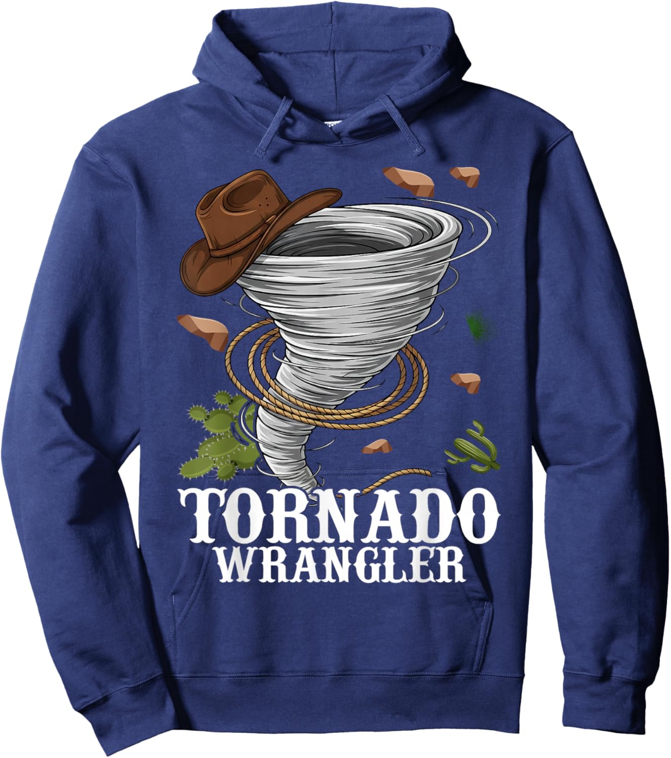 Tornado Wrangler Bold Western Cowboy Graphic Vintage Hoodie - Hoodie | Navy