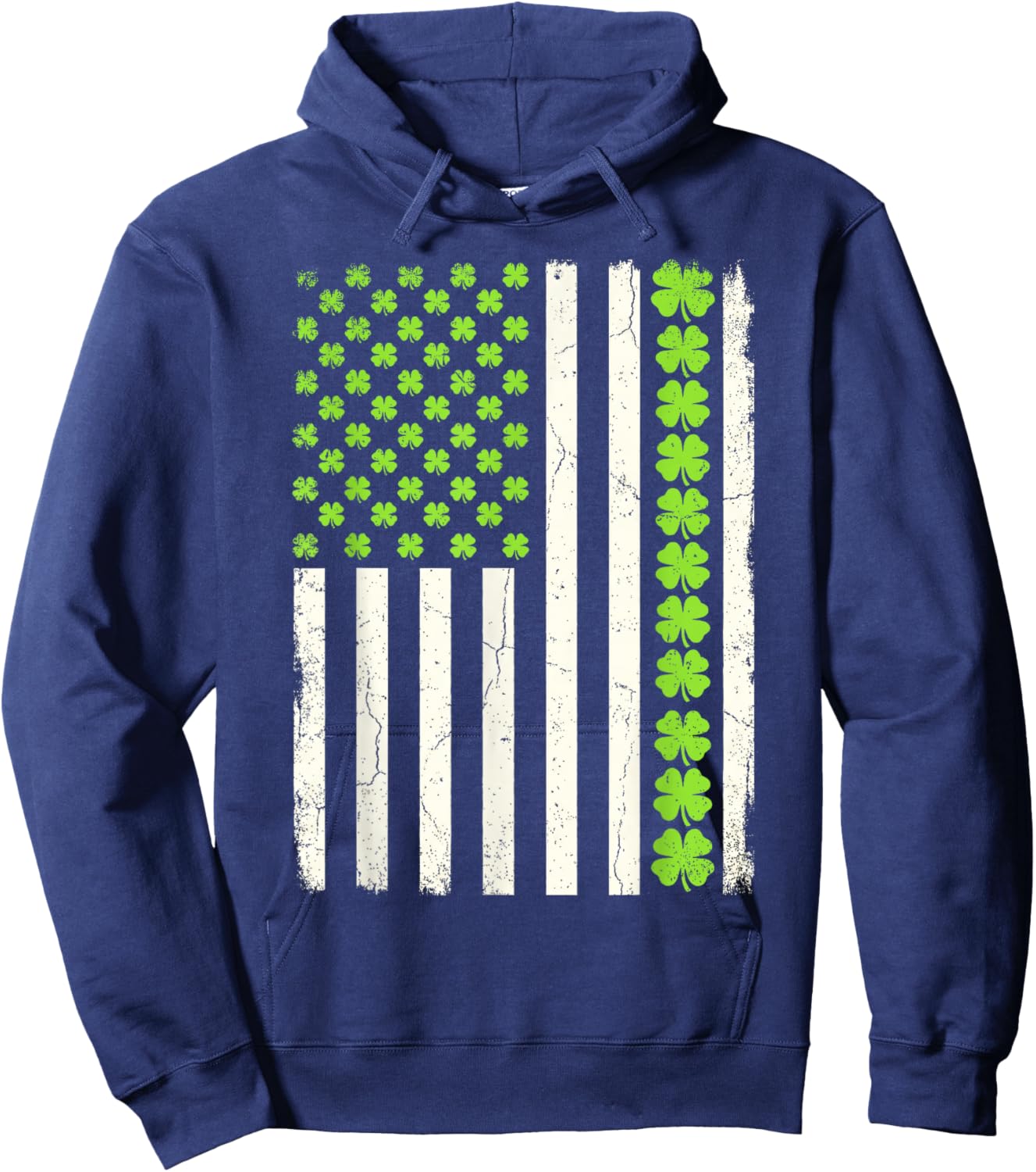 Lucky Shamrocks American Flag St Patrick's Day Men Women Hoodie - Hoodie | Navy