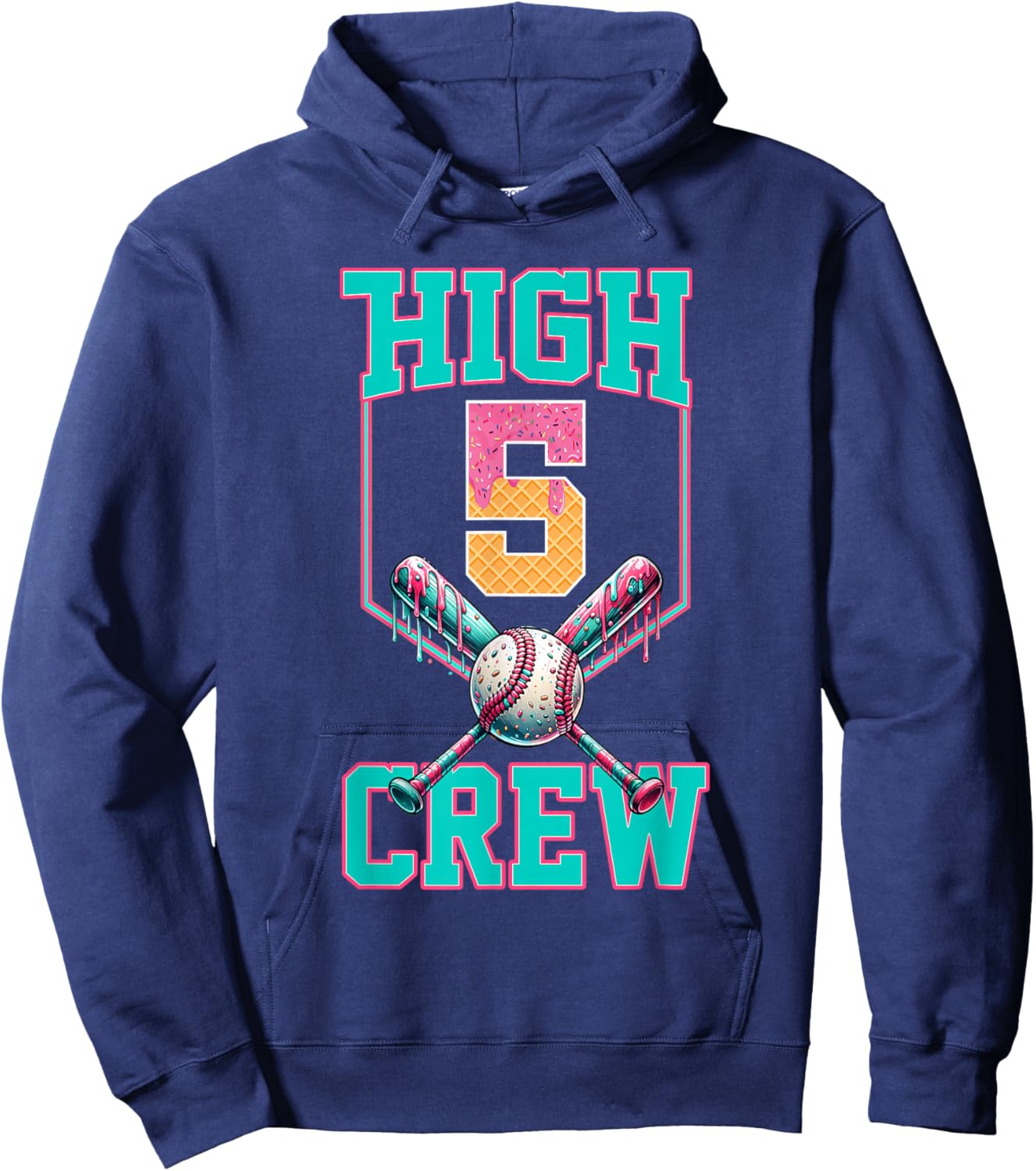 Hi 5 Birthday Party Decorations for Boy Baseball Drip 5th Hoodie - Hoodie | Navy