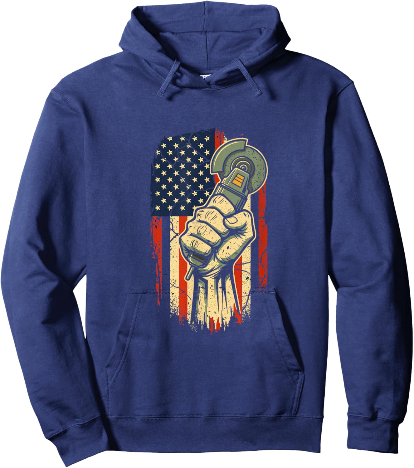 American Flag Angle Grinder American Worker Pride Hoodie - Hoodie | Navy