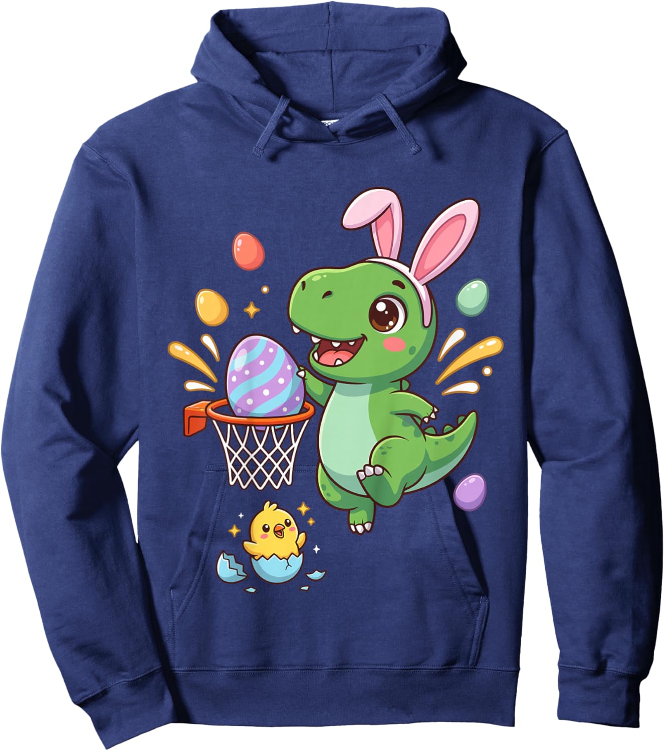 Dino Bunny Happy Funny Egg Toddler Kids Outfit Boys Easter Hoodie - Hoodie | Navy