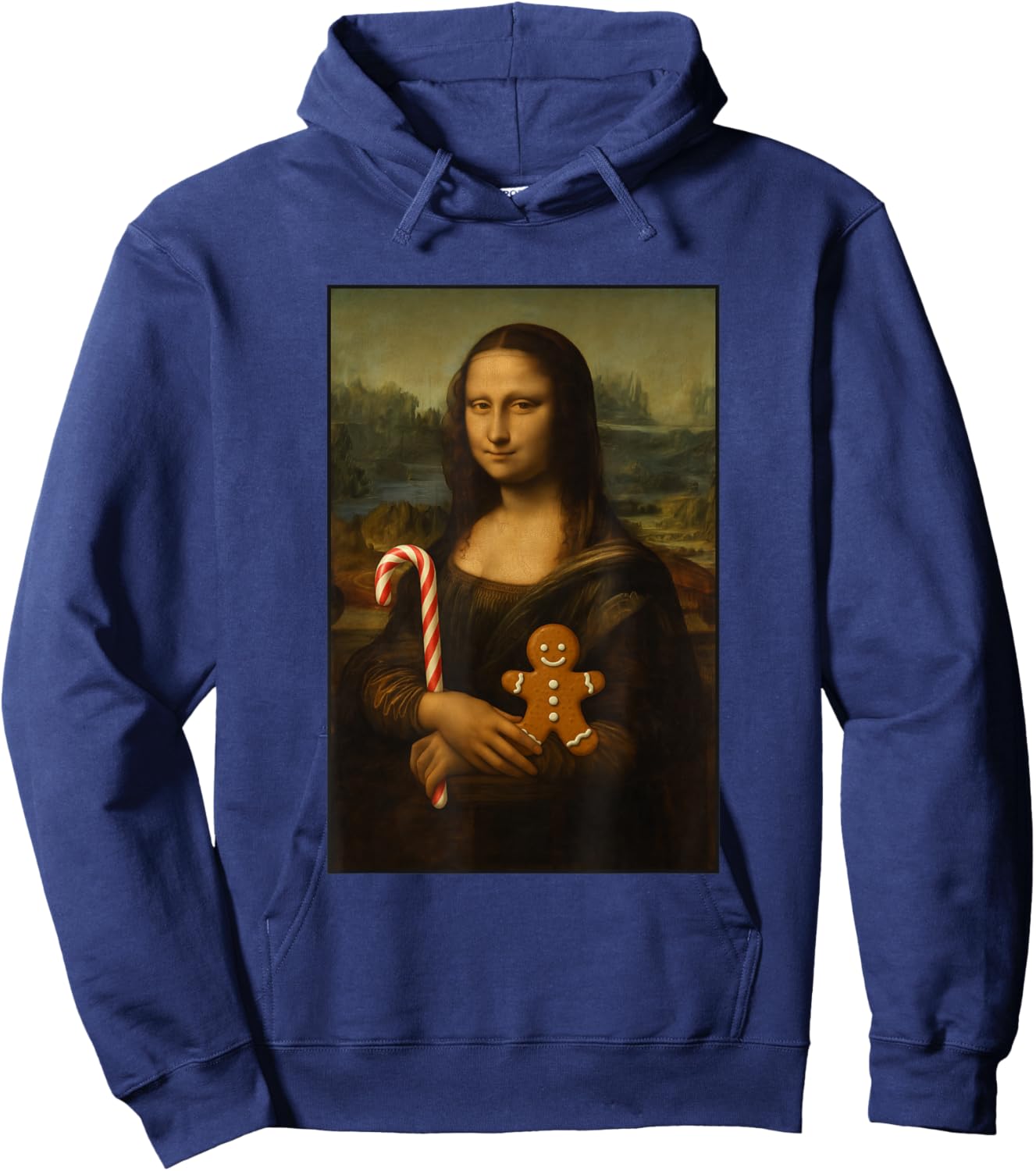 Mona Lisa Candy Gingerbread Cane Funny Christmas Art Hoodie - Hoodie | Navy