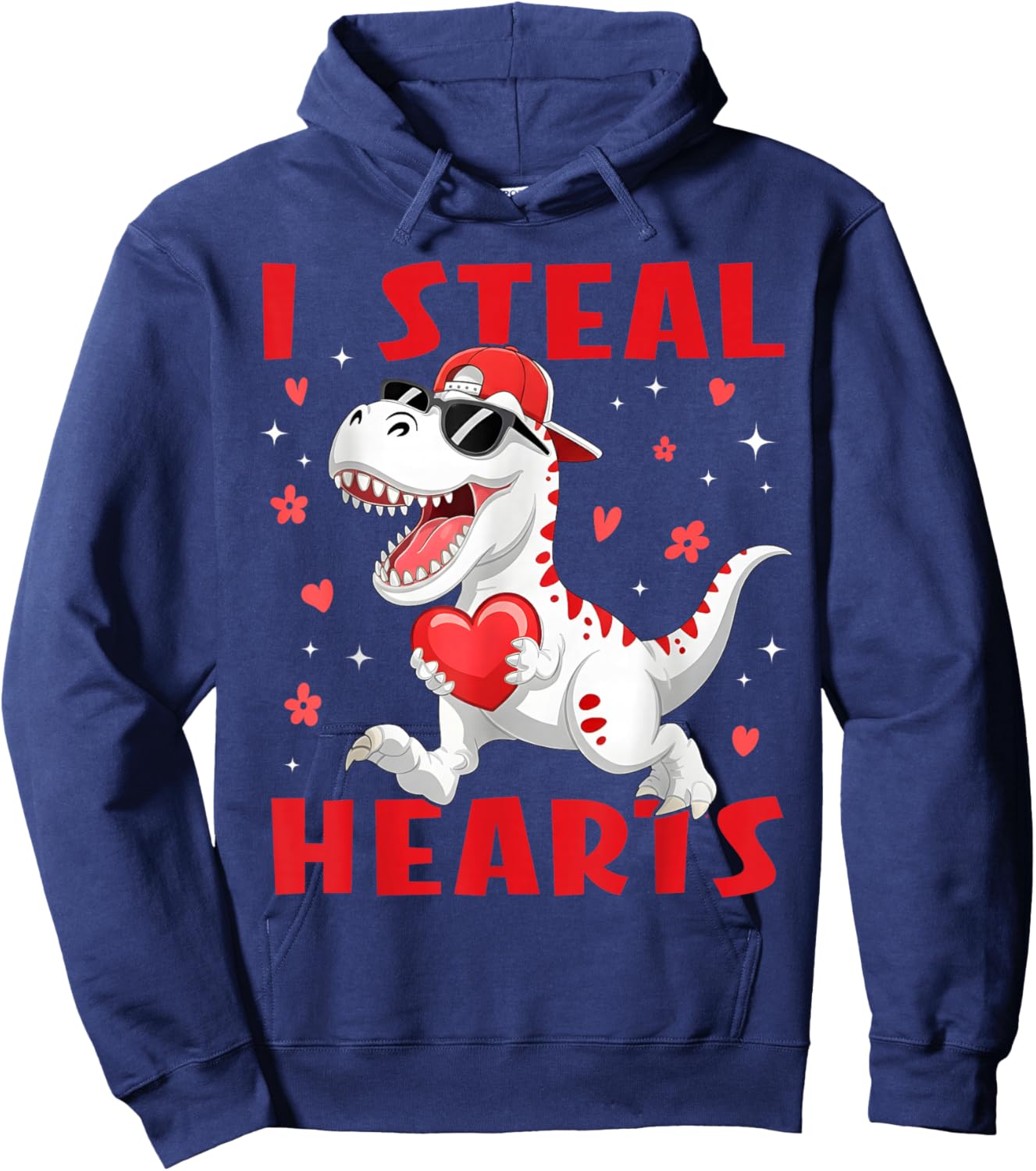 Valentine I Steal Hearts Trex Dino Baby Boys Toddler Hoodie - Hoodie | Navy