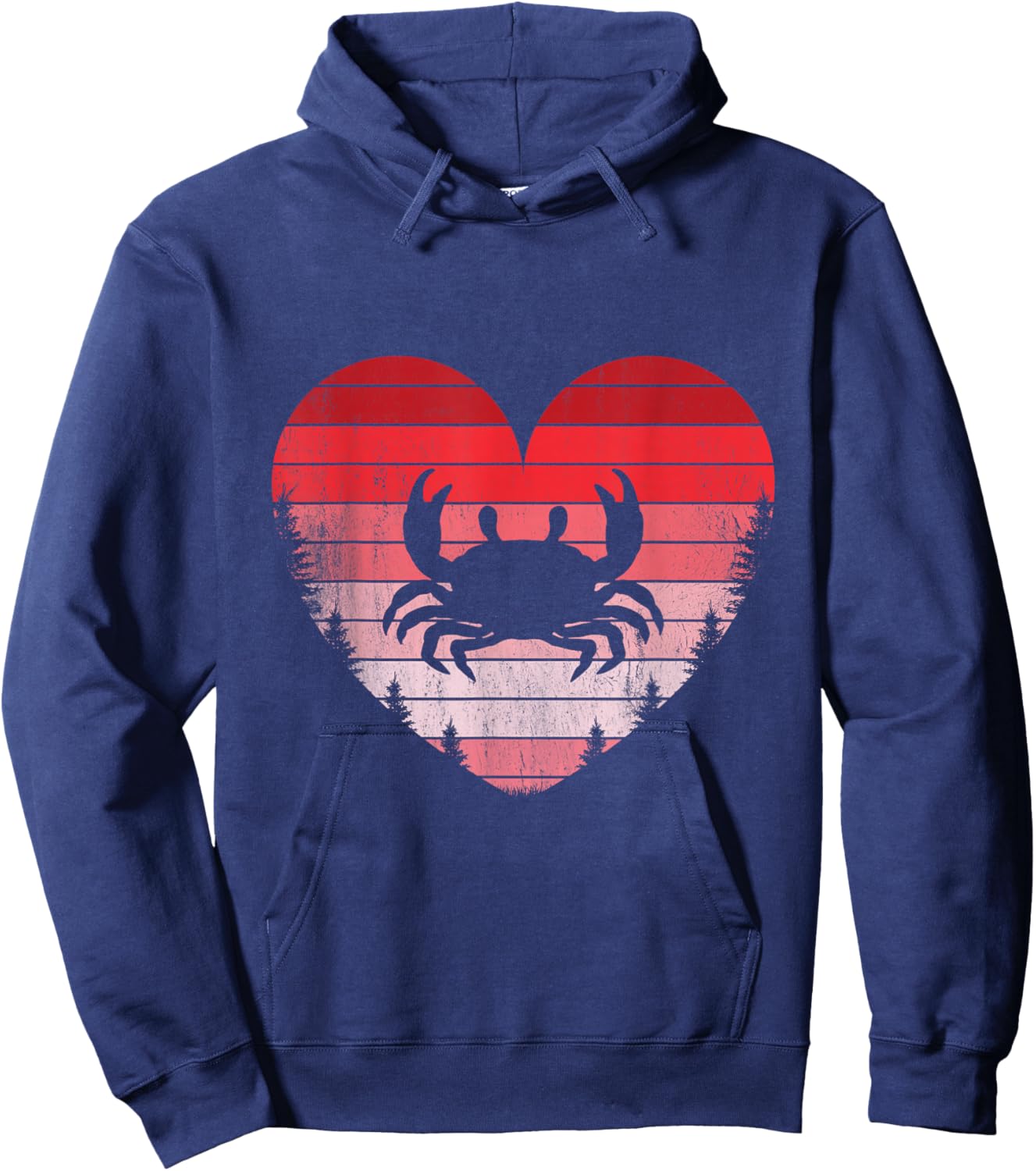 Crab Heart Love Valentines Day Vintage Retro Sunset Hoodie - Hoodie | Navy