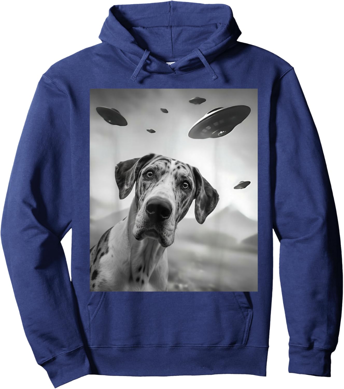 Funny Harlequin Great Dane Dog UFO Hoodie - Hoodie | Navy