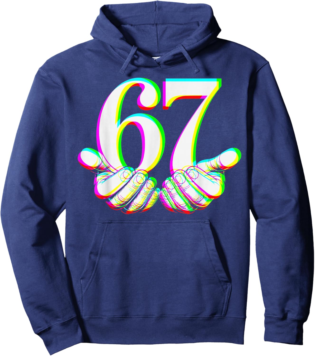 Funny 67 Hand Six Seven Meme Gen Alpha Slang Design Hoodie - Hoodie | Navy