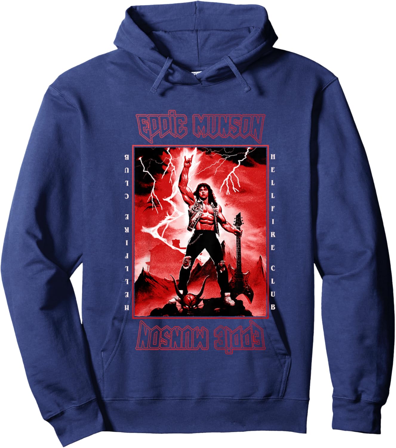 Stranger Things 4 Eddie Munson Lightning Guitar Power Hoodie - Hoodie | Navy
