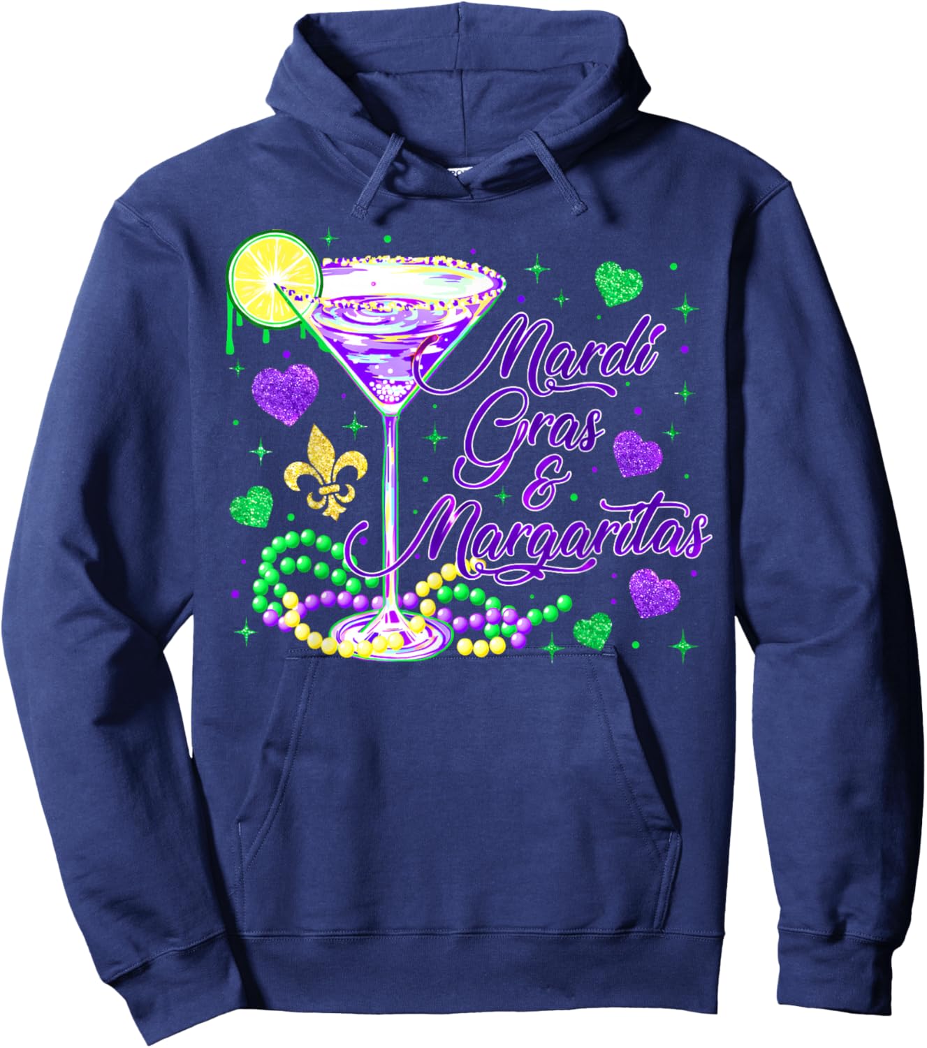 Mardi Gras Margaritas Carnival Beads Cocktail Drinking Party Hoodie - Hoodie | Navy