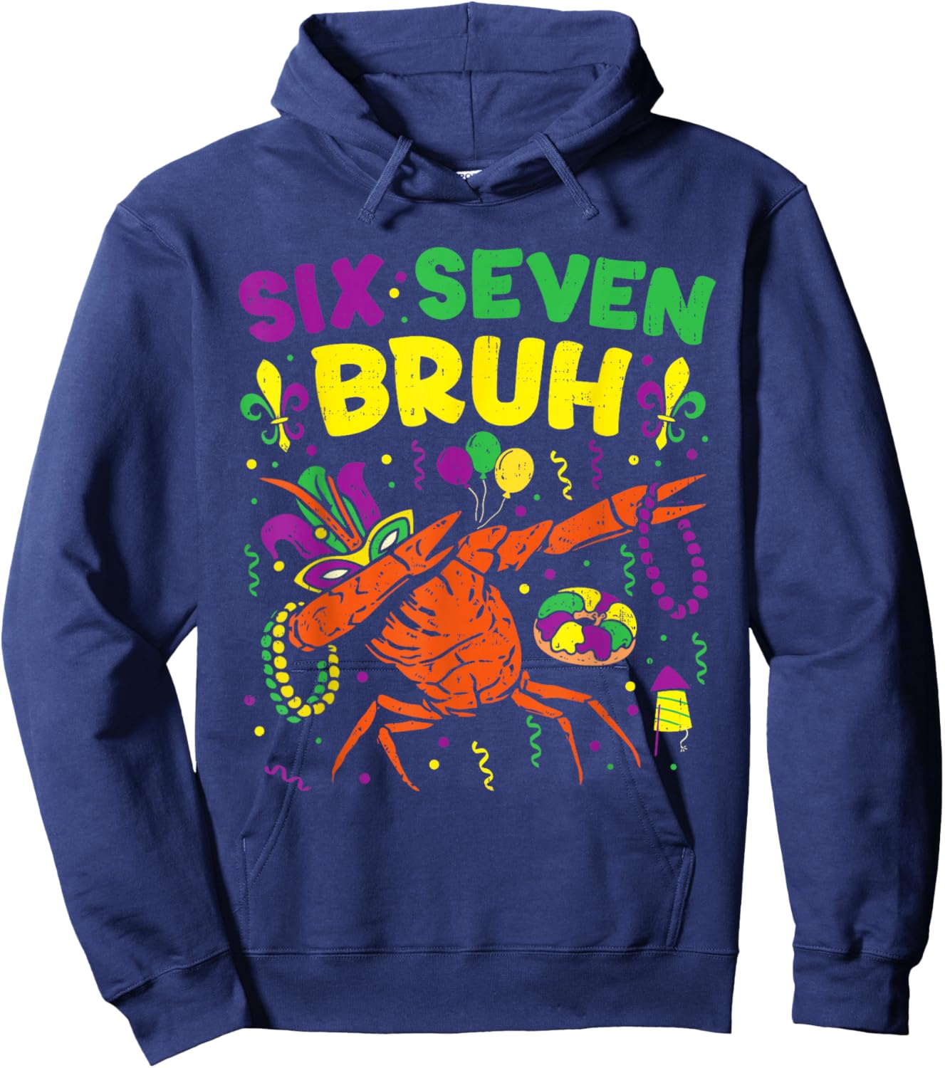 Boy Mardi Gras Six Seven Bruh Dabbing Crawfish Beads Kids Hoodie - Hoodie | Navy