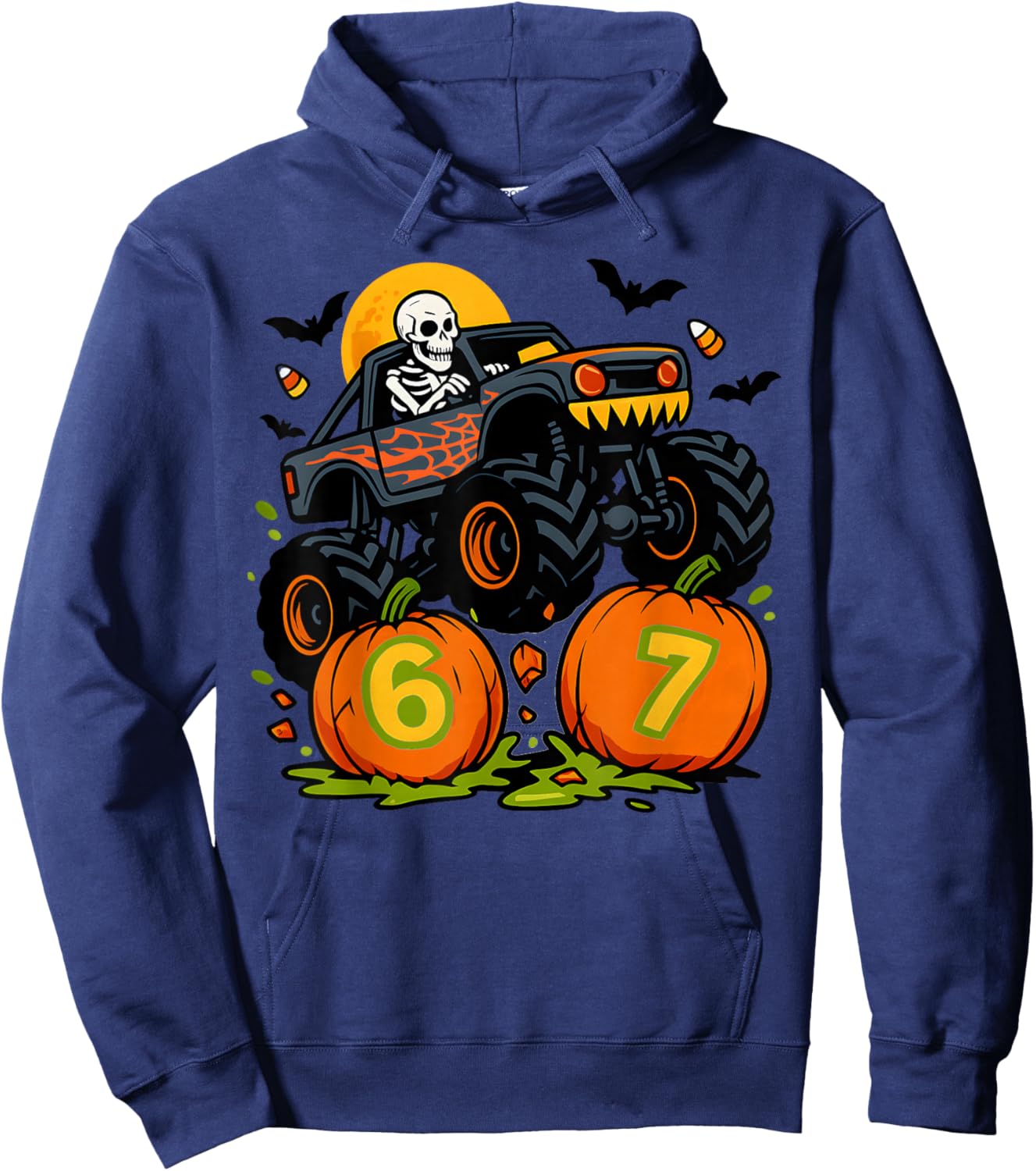 67 Halloween Monster Truck Skeleton Six Seven Meme Boys Kids Hoodie - Hoodie | Navy