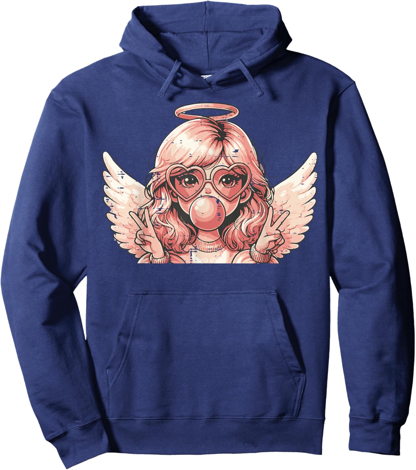 Valentines Day Angel Heart Bubblegum Girls Kids Women Hoodie - Hoodie | Navy
