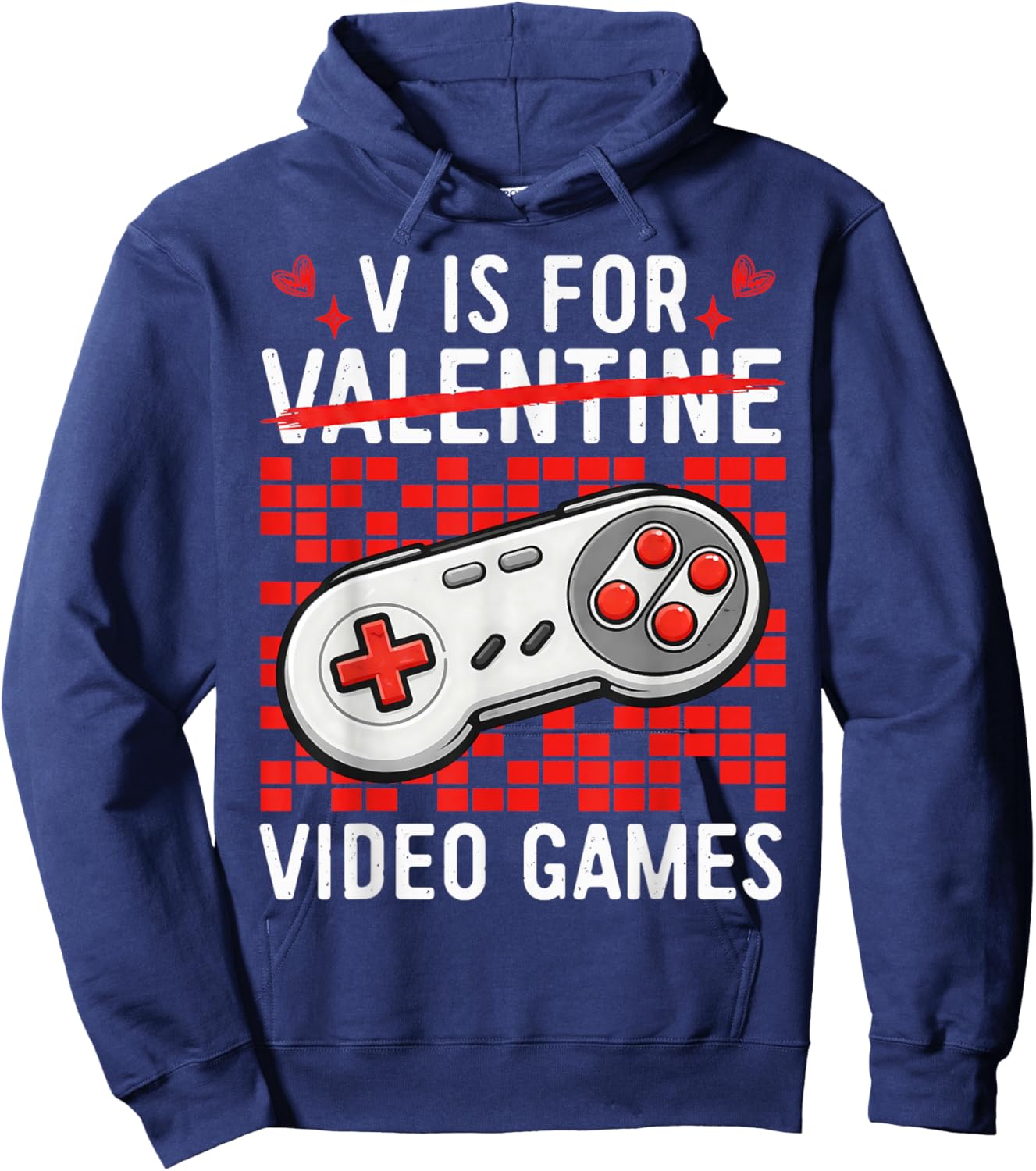 V is for Video Games Funny Gamer Valentines Days Men Boys Hoodie - Hoodie | Navy