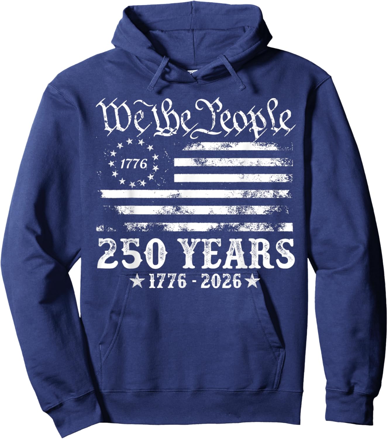 Vintage 250 Years American Flag 1776 2026 250th USA Birthday Hoodie - Hoodie | Navy